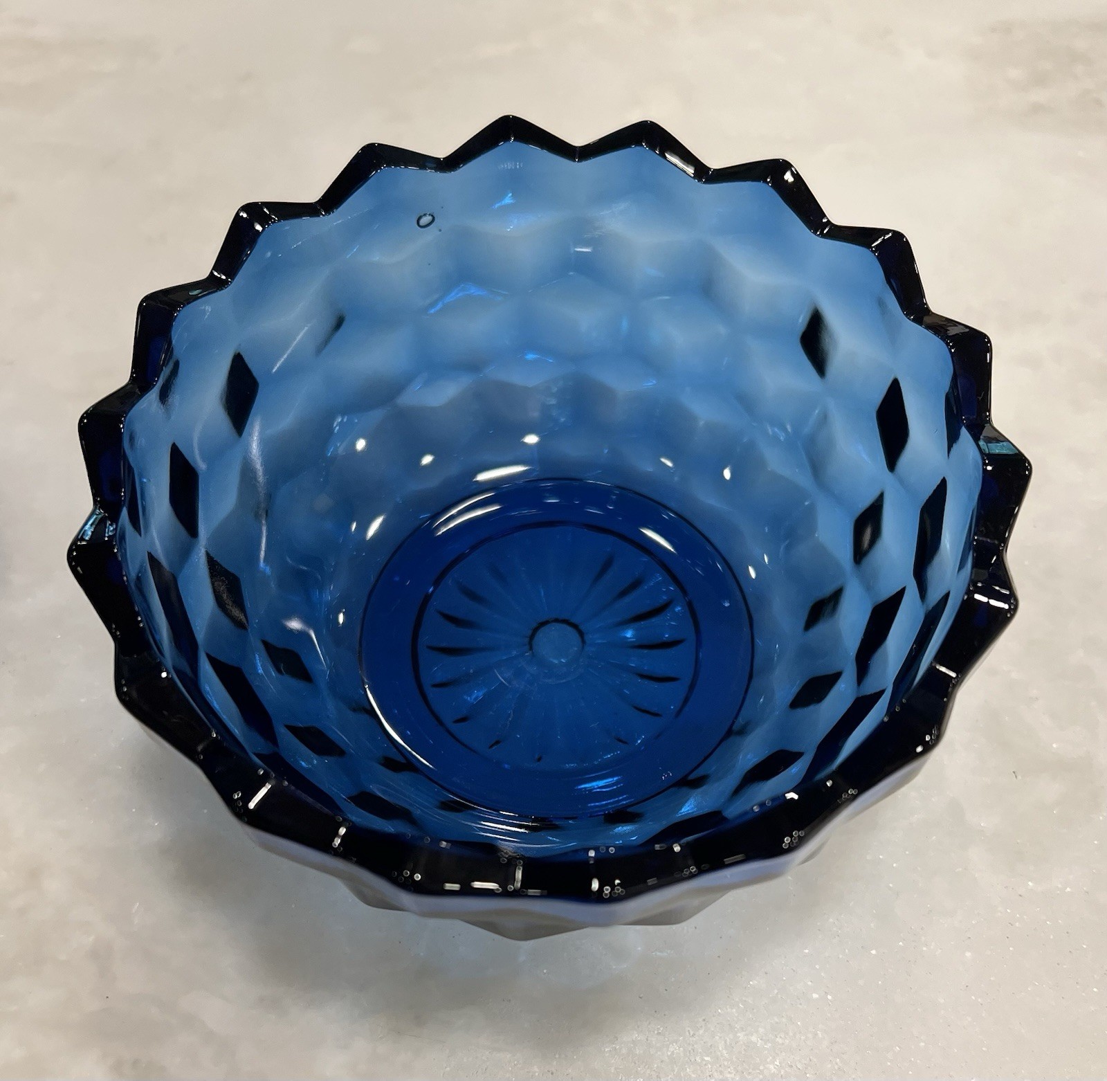 Vintage Indiana Glass Cobalt Blue Candy Dish With Lid Diamond Pattern