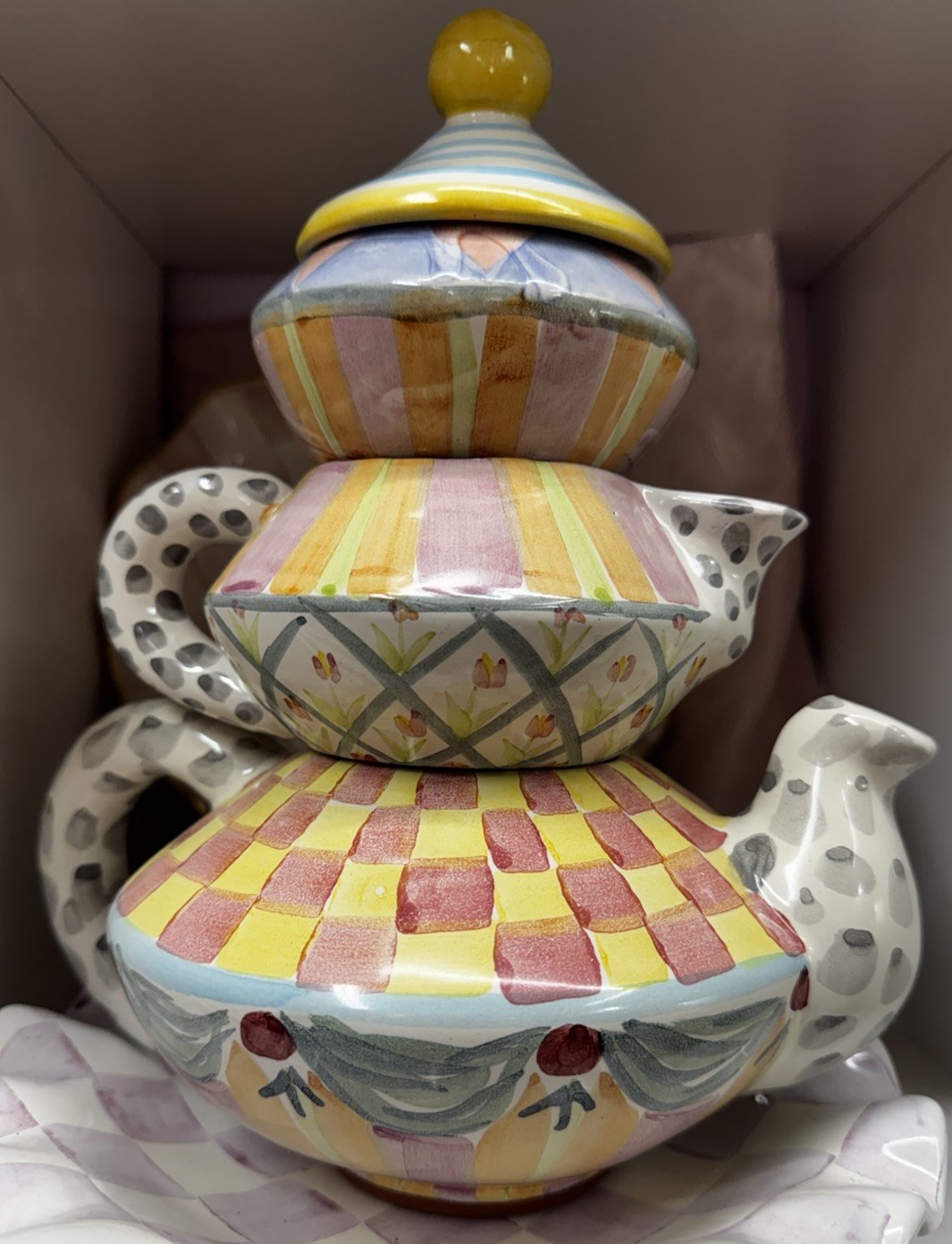 Vintage Mackenzie Childs Stacking High Tea Set 1993 Wall court