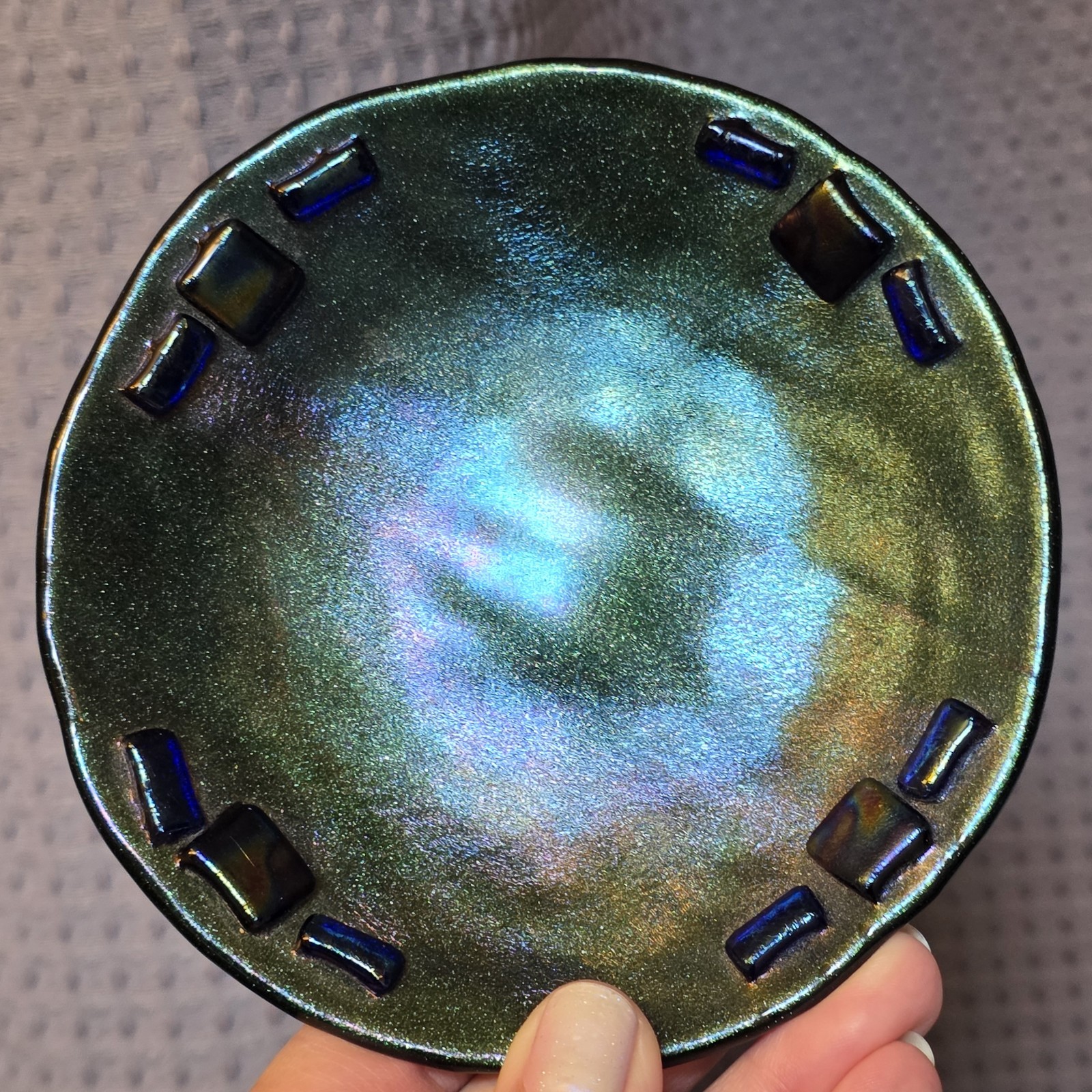 Artisan Fused Studio Art Glass Dichroic Plate -Highly Iridescent
