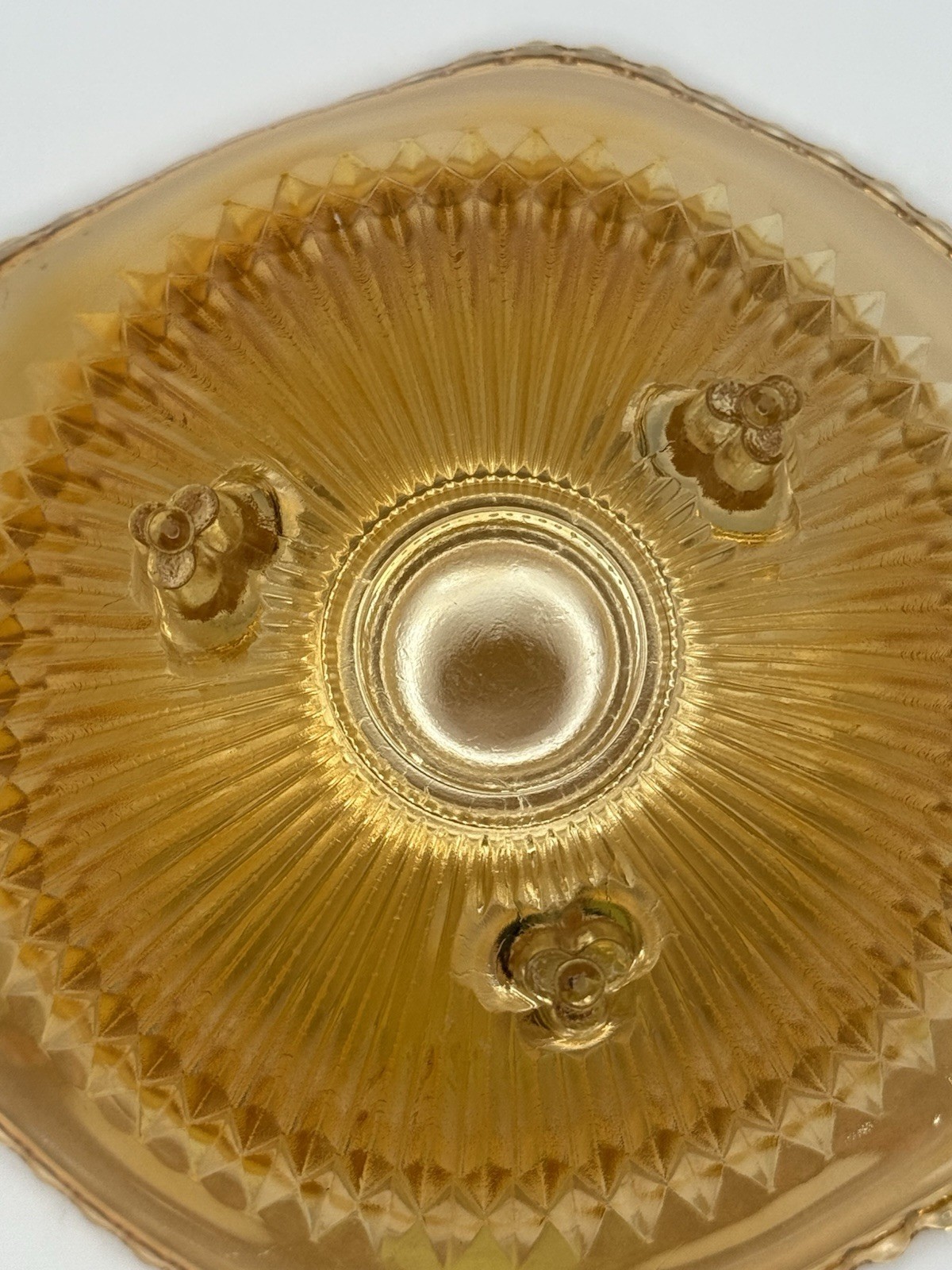 Vintage Carnival Glass Jeanette Glass 3 Footed Marigold ‘Anniversary’ Bowl 6.5”