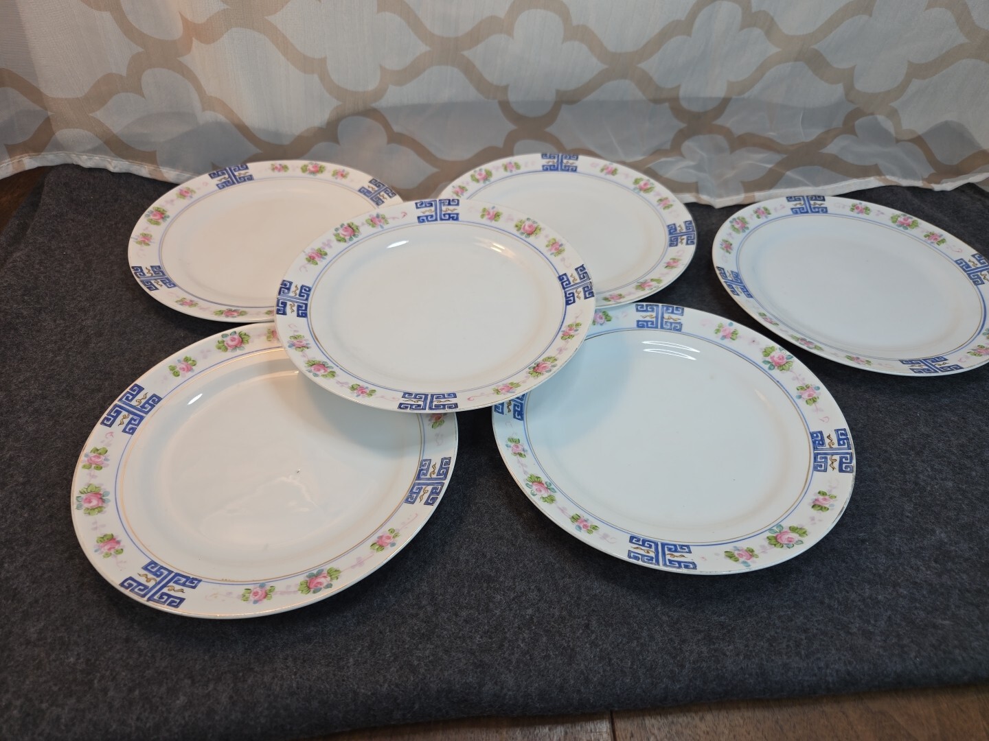 Six Nippon, Set of 6 Plates 7 3/8 Inches, Hand Painted, Vintage