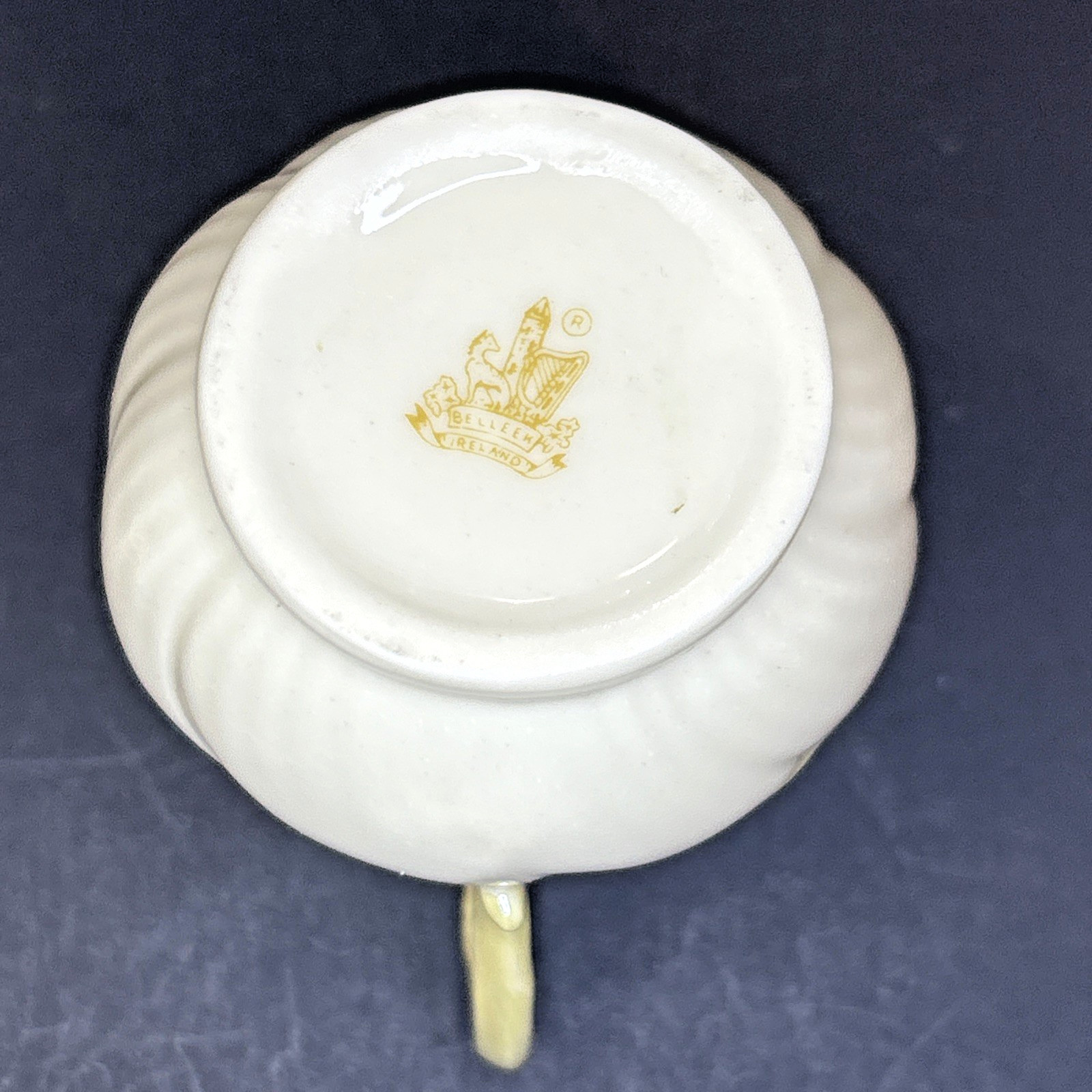 Belleek Ribbon Mini Creamer Pitcher 3.25” Irish Porcelain Yellow Bow