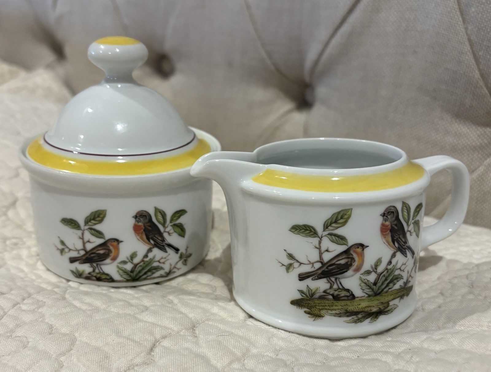 Royal Tettau Woodsong Creamer & Lidded Sugar Bowl Germany Excellent