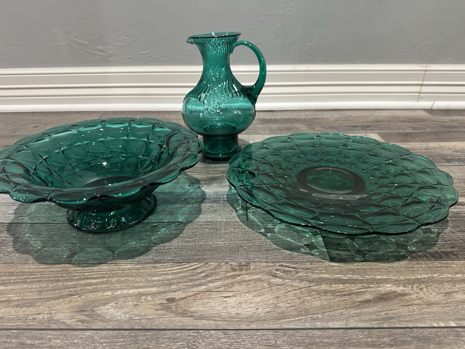 Indiana Glass Company Tiara Exclusives Spruce Green /Simply Teal – RARE 3pc set