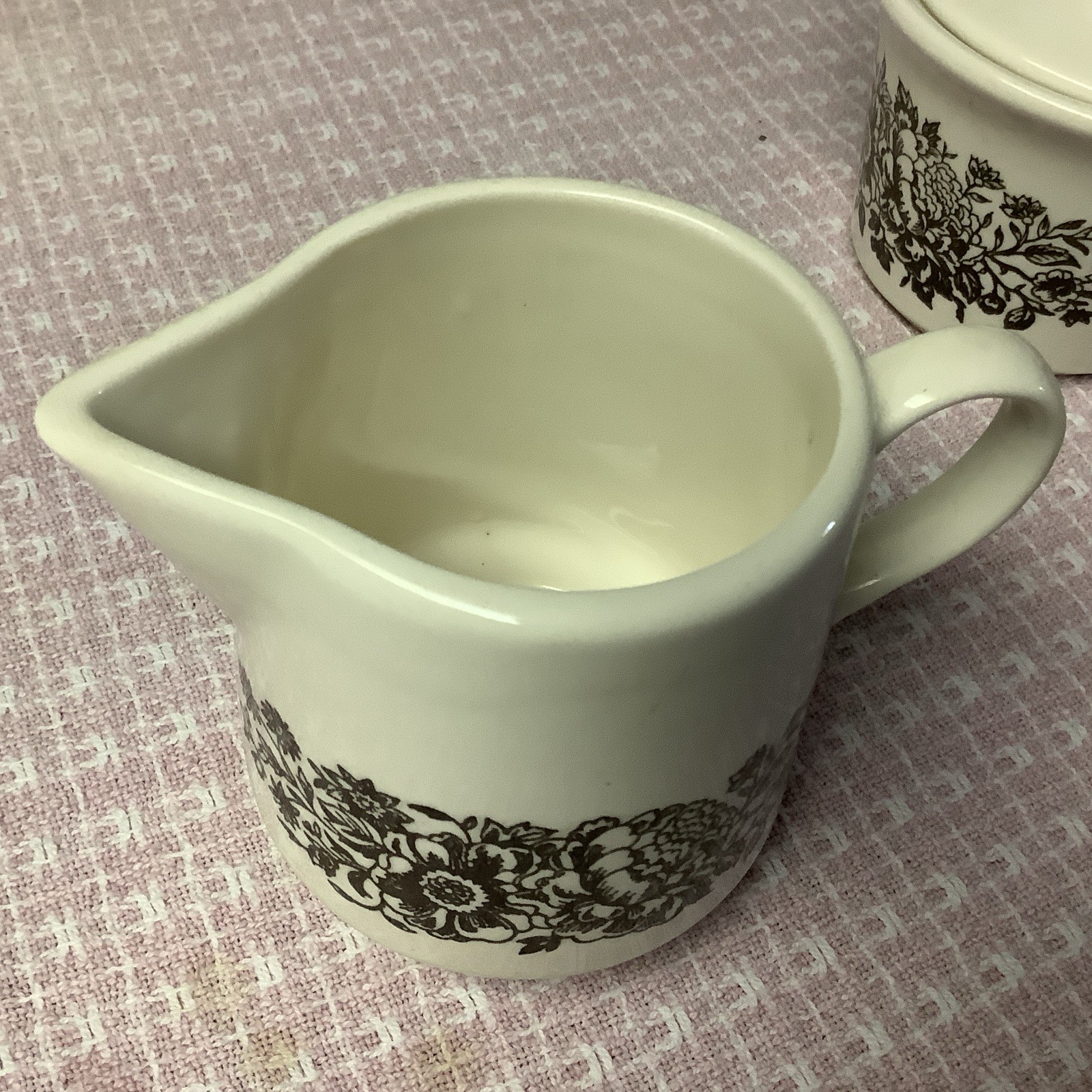 Creamer and Sugar Bowl with Lid Brown Floral, Made In USA, Vintage