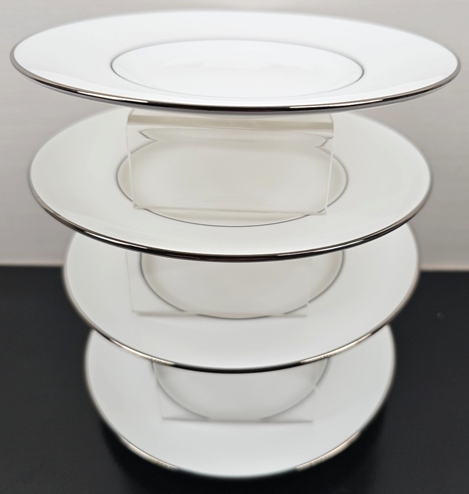 4 Lenox Continental Dining Platinum Salad Plate Set Elegant White Table Dish Lot