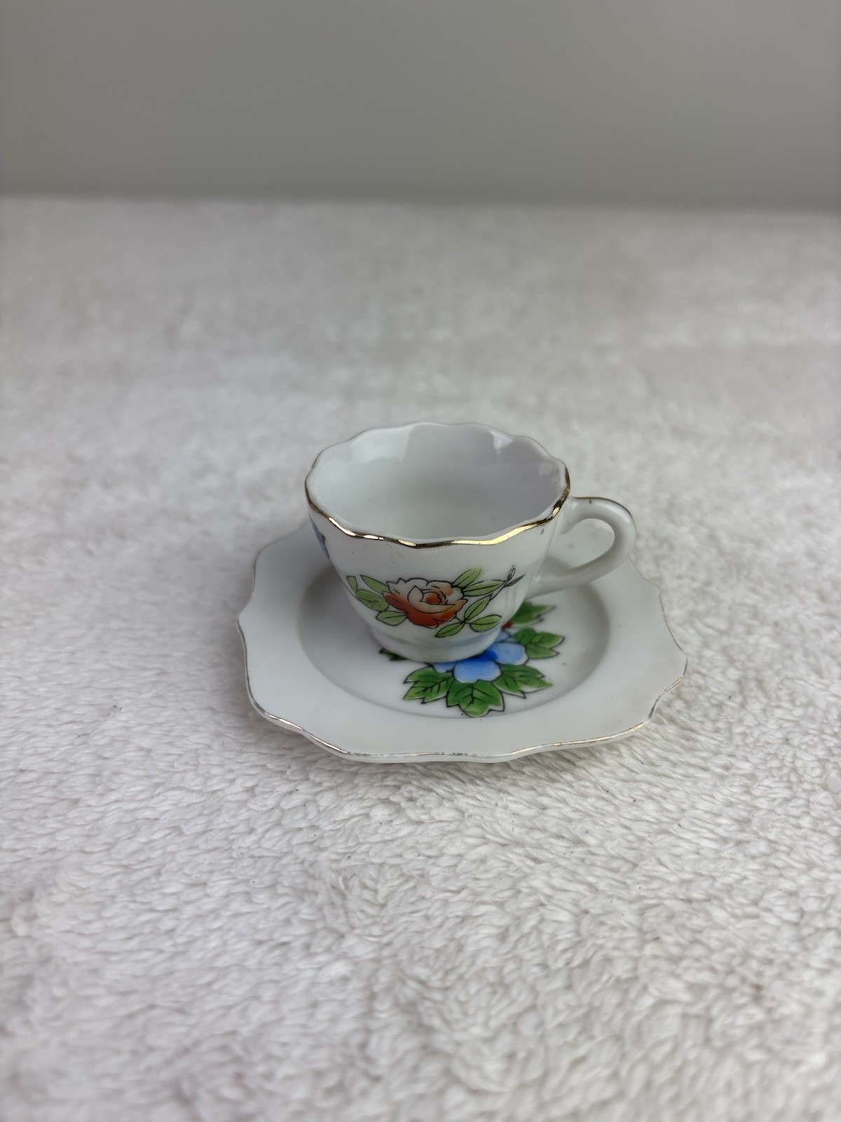 Vintage Tea Set (7) Mini Cup & Saucer Japan Scalloped Hand Painted China