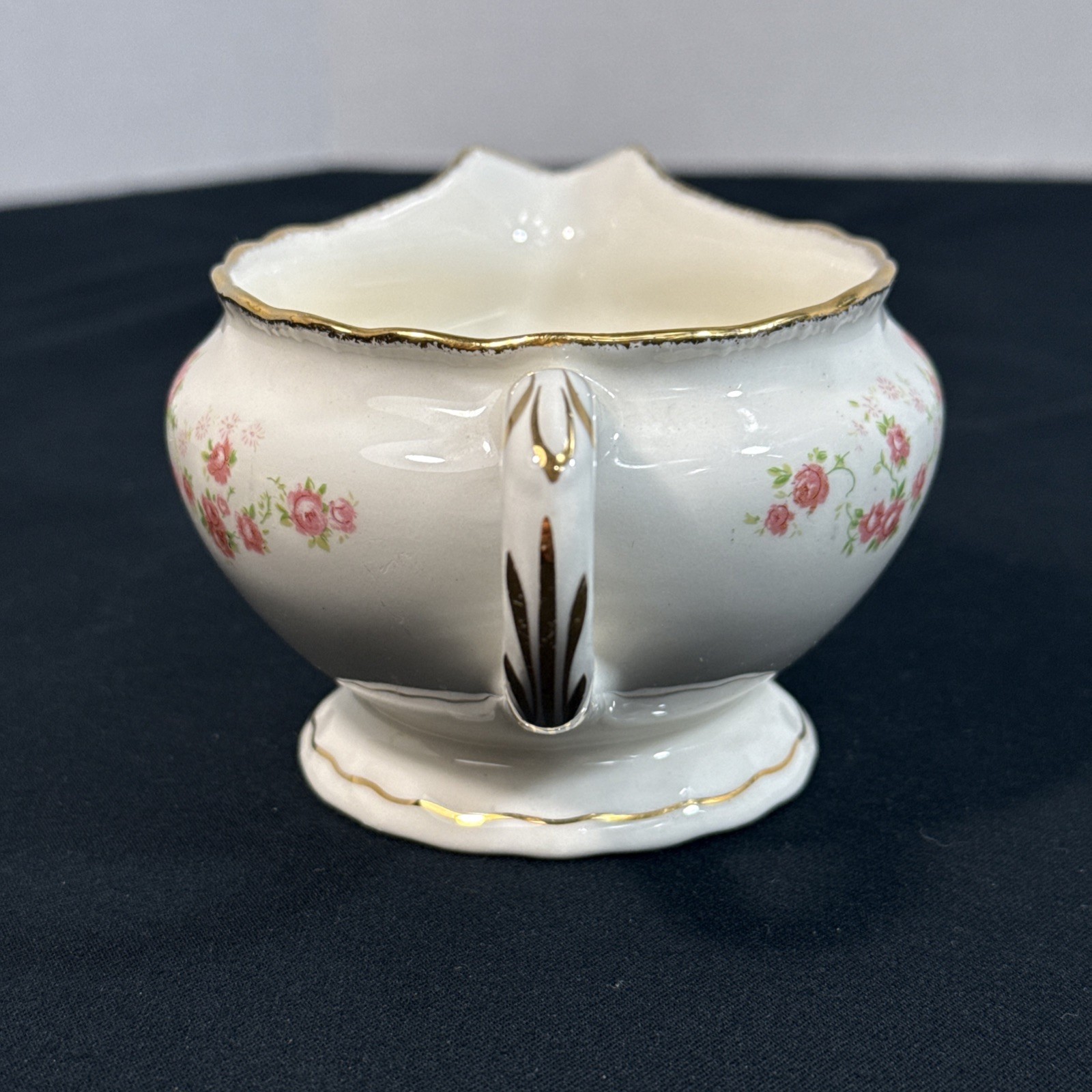 Pope Gosser FLORENCE Creamer & Sugar Pink Rose Garland Scalloped Gold Edge 1944