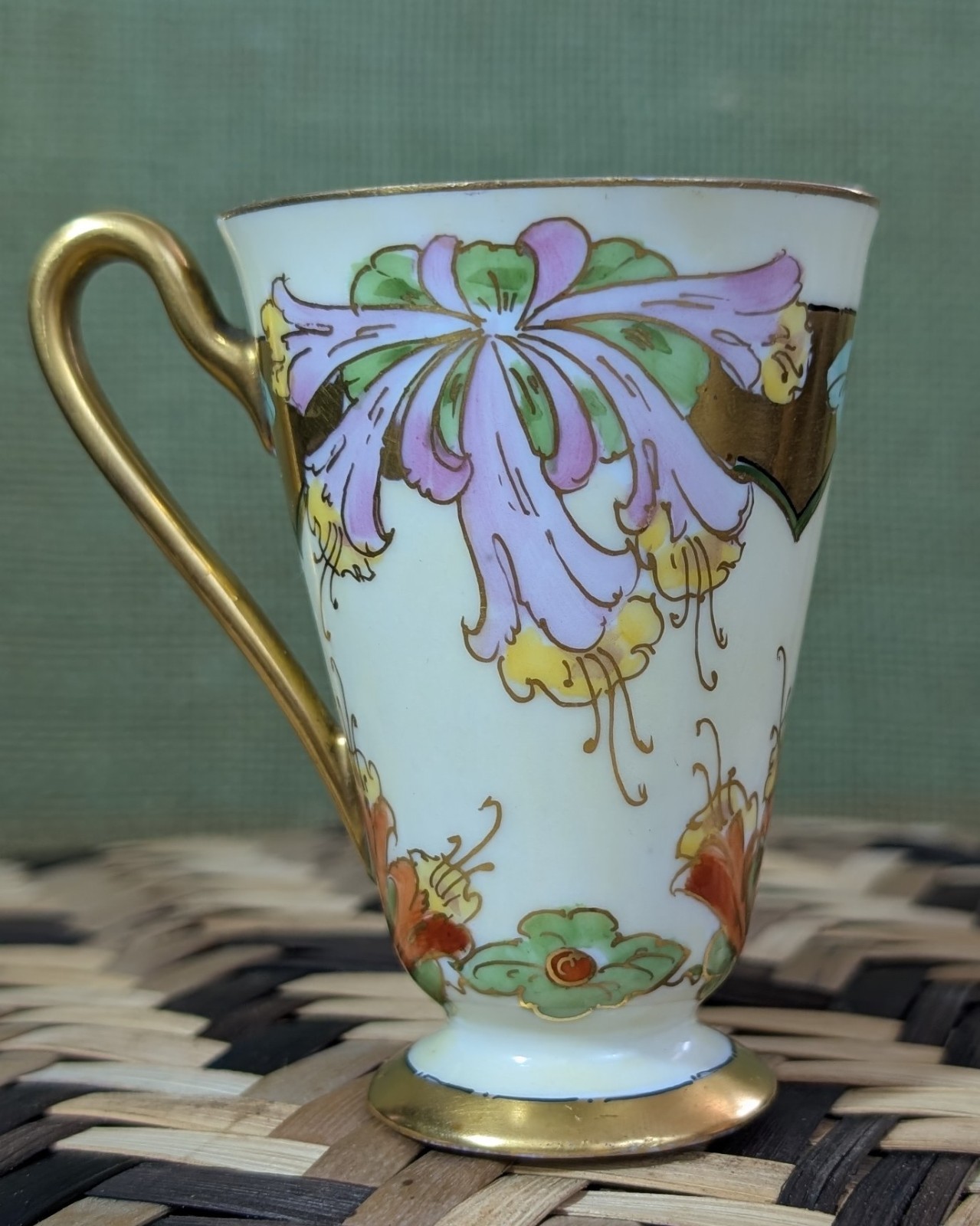 Antique Julius H. Brauer Hand-Painted Pedestal Chocolate Cup & Saucer