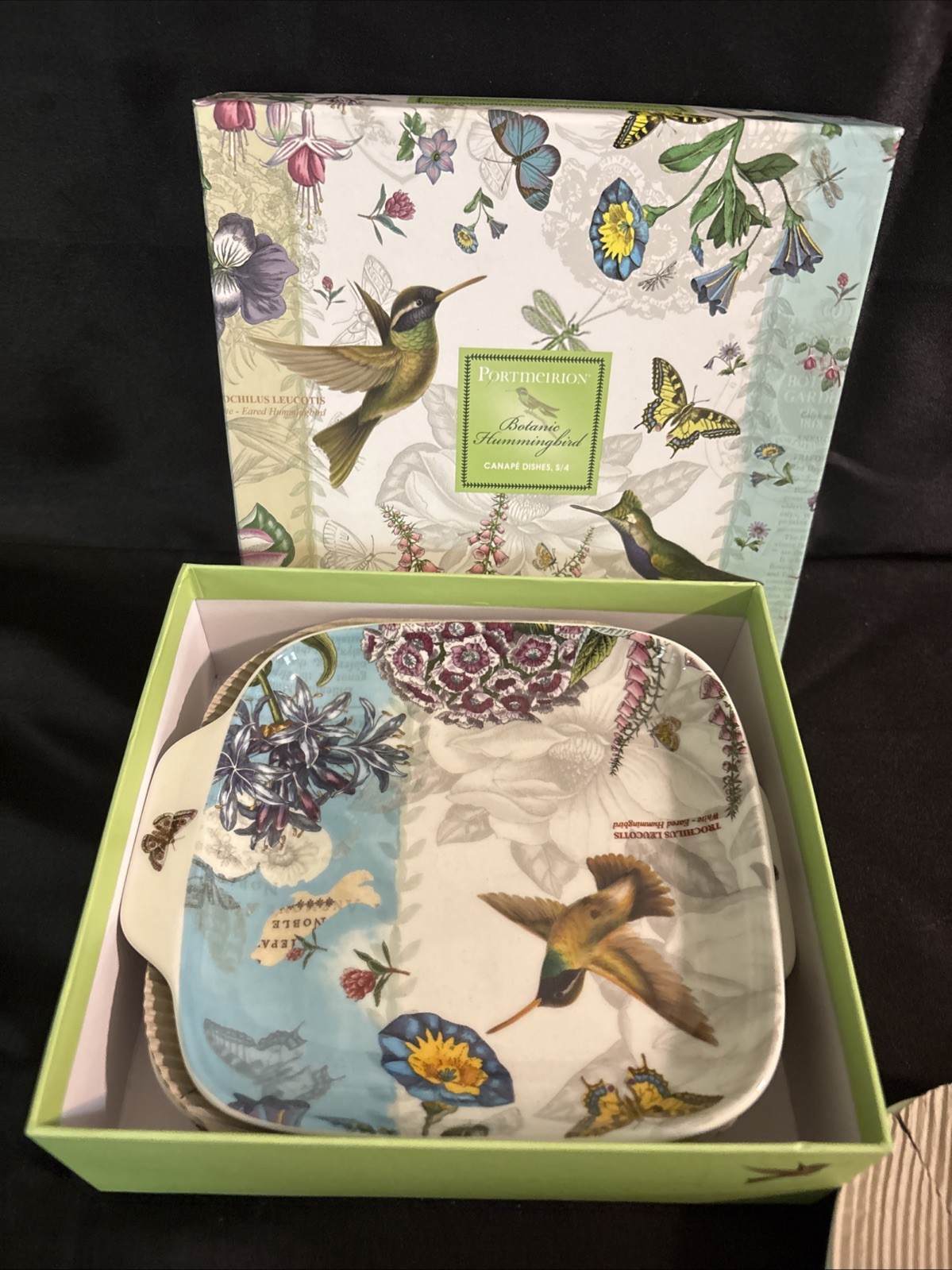 Portmeirion Botanic Hummingbird Ceramic Square Handled Serving Tray NIB
