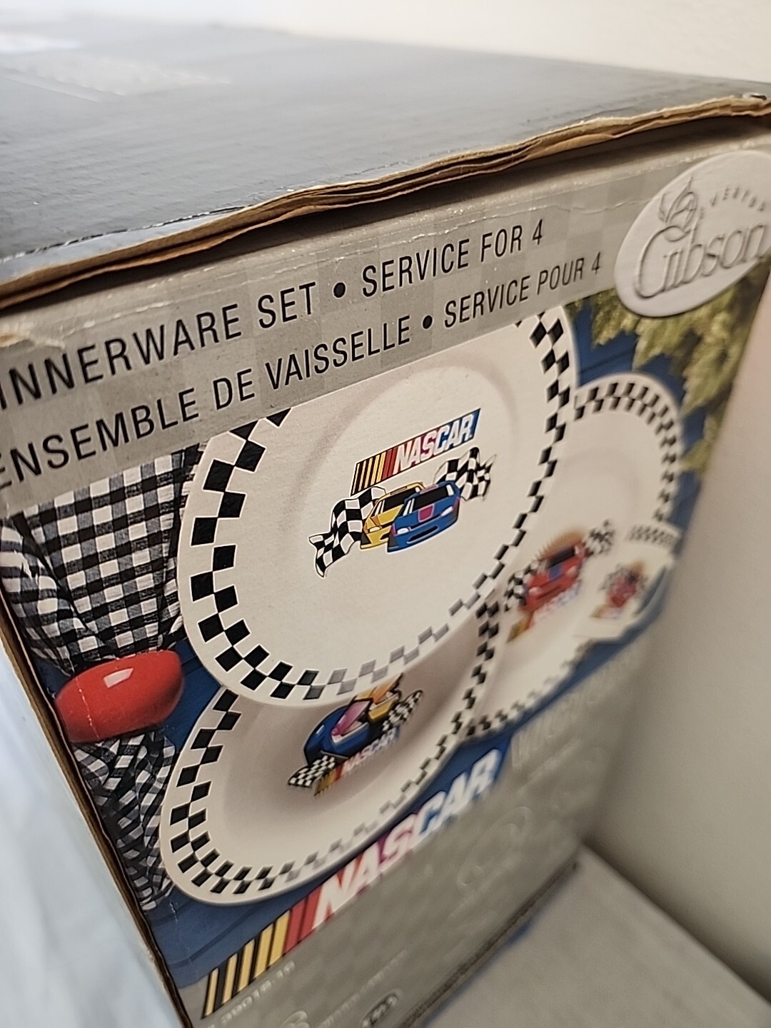 Rare Vintage Gibson Nascar Victory 16 Piece Dinnerware Set For 4 New & FLATWARE