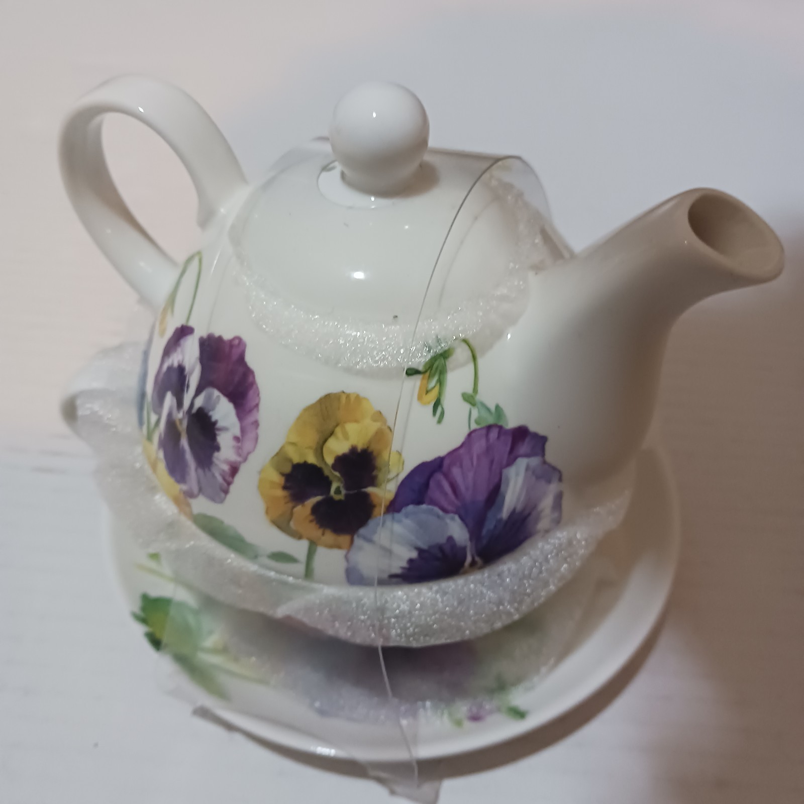 Stechcol Gracie Bone China White & Floral Butterflies TEAPOT