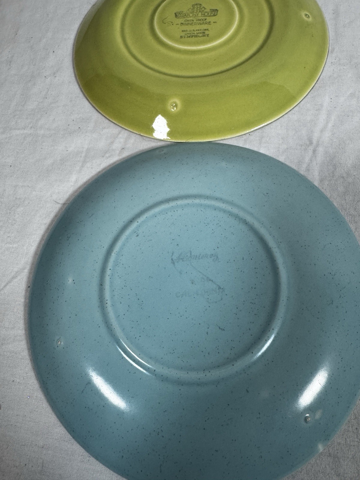 Harmony House Symphony Saucer Plates Set 4 Mid Century Green Blue 6.25”