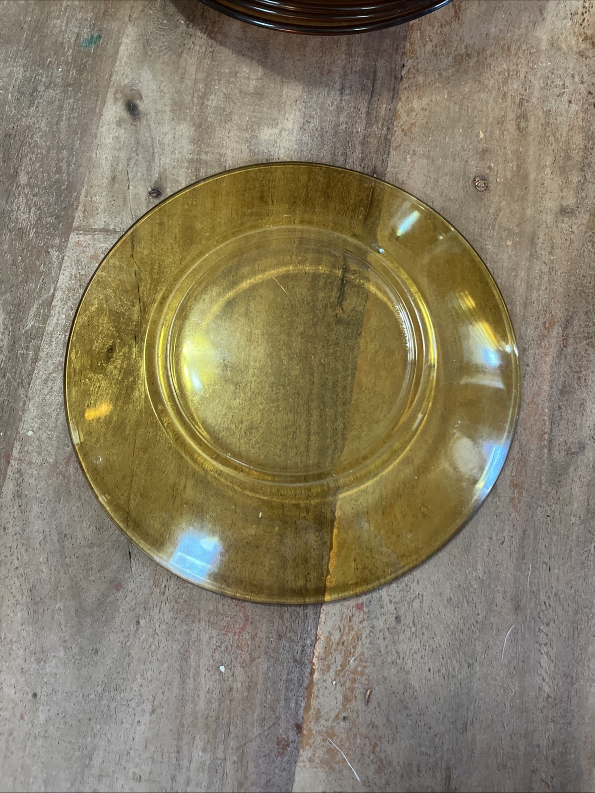 Vintage 1970’s Vitrosax Italy Amber Glass 7.25” Dinner Plates Set of 10