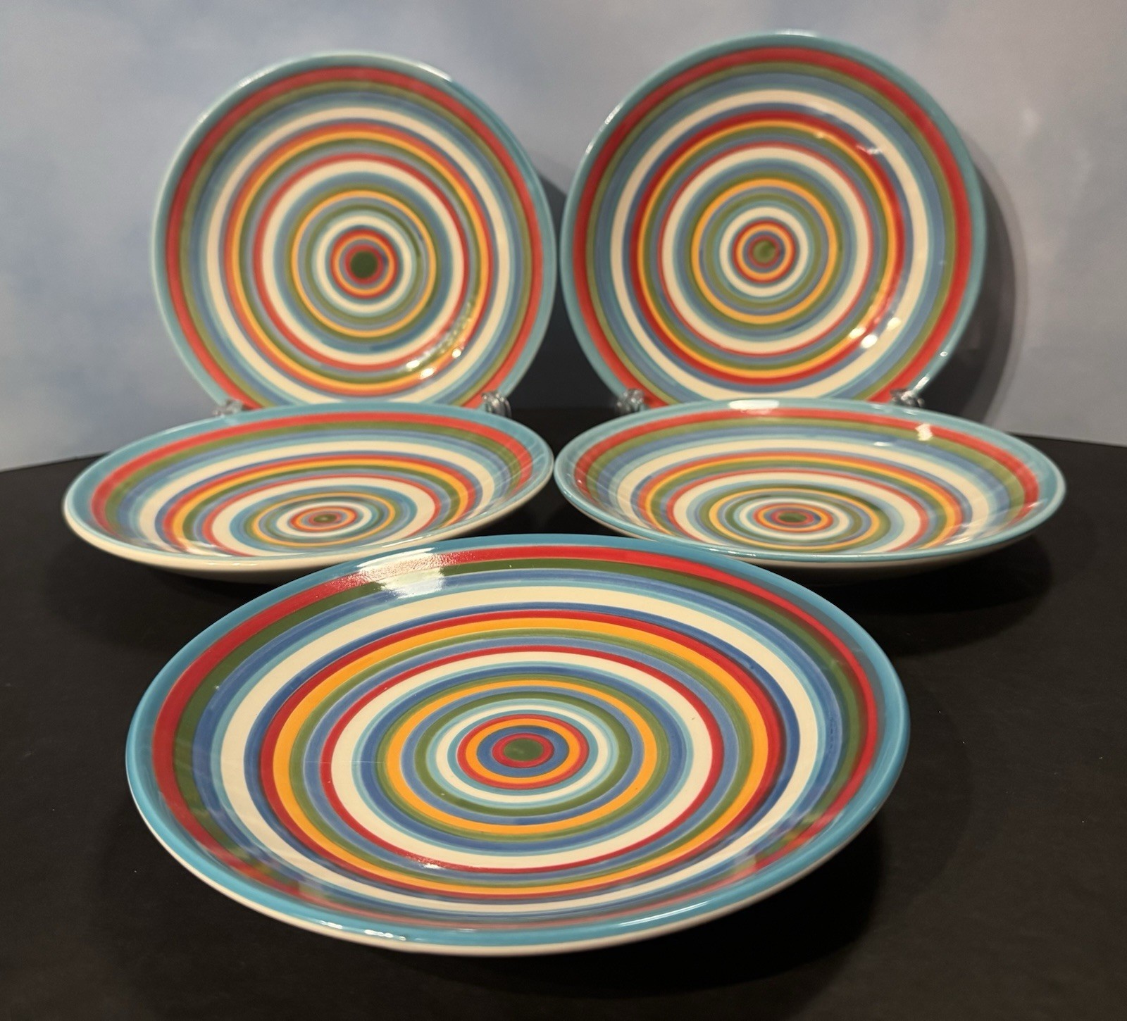 HOME Dessert Salad Plates TGT8 Concentric Multicolored Bands, Set of 5 ~PLS READ