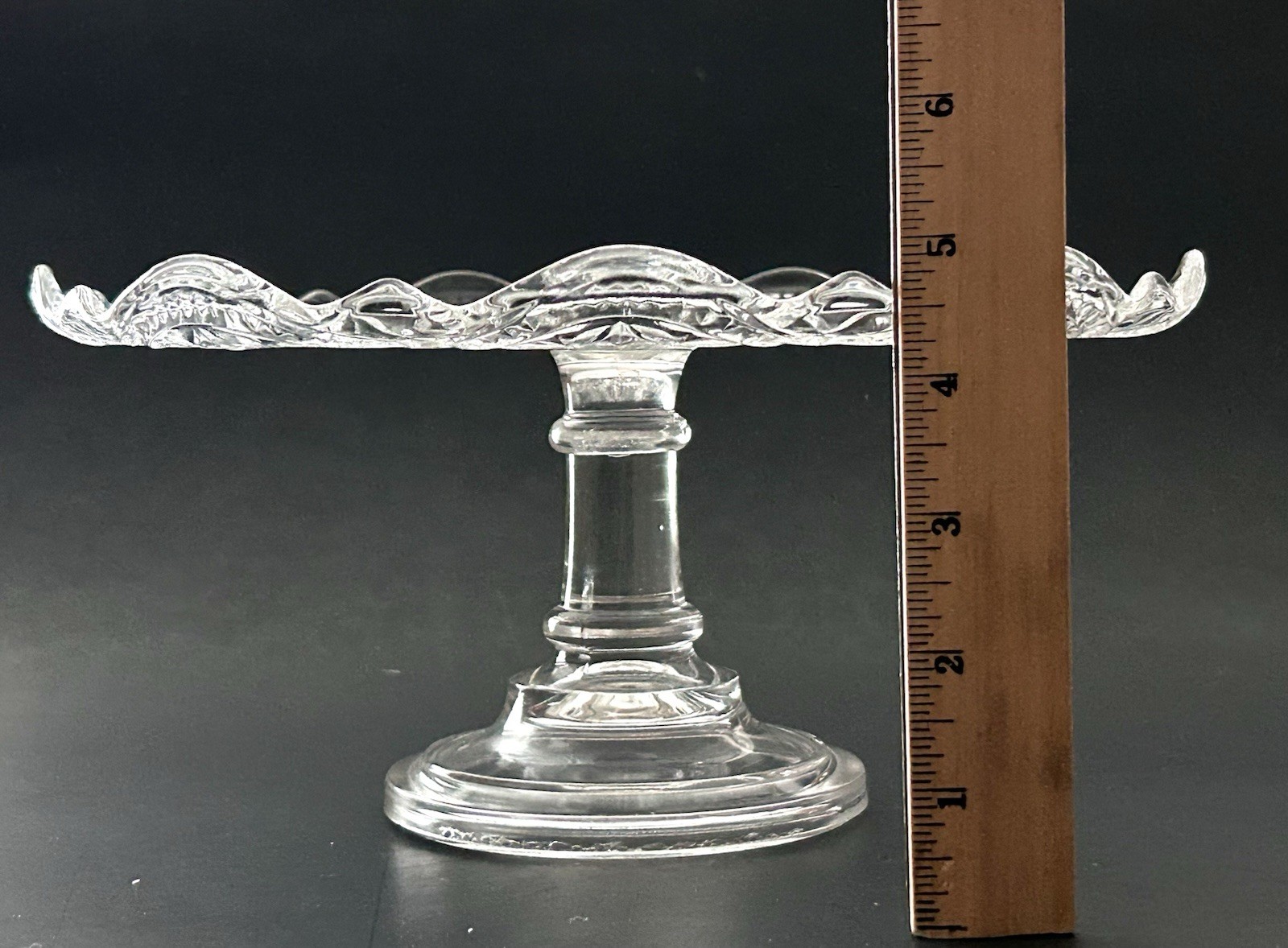 EAPG Bryce Walker & Co Jasper Late Buckle Pedestal Cake Stand Clear Glass 10”