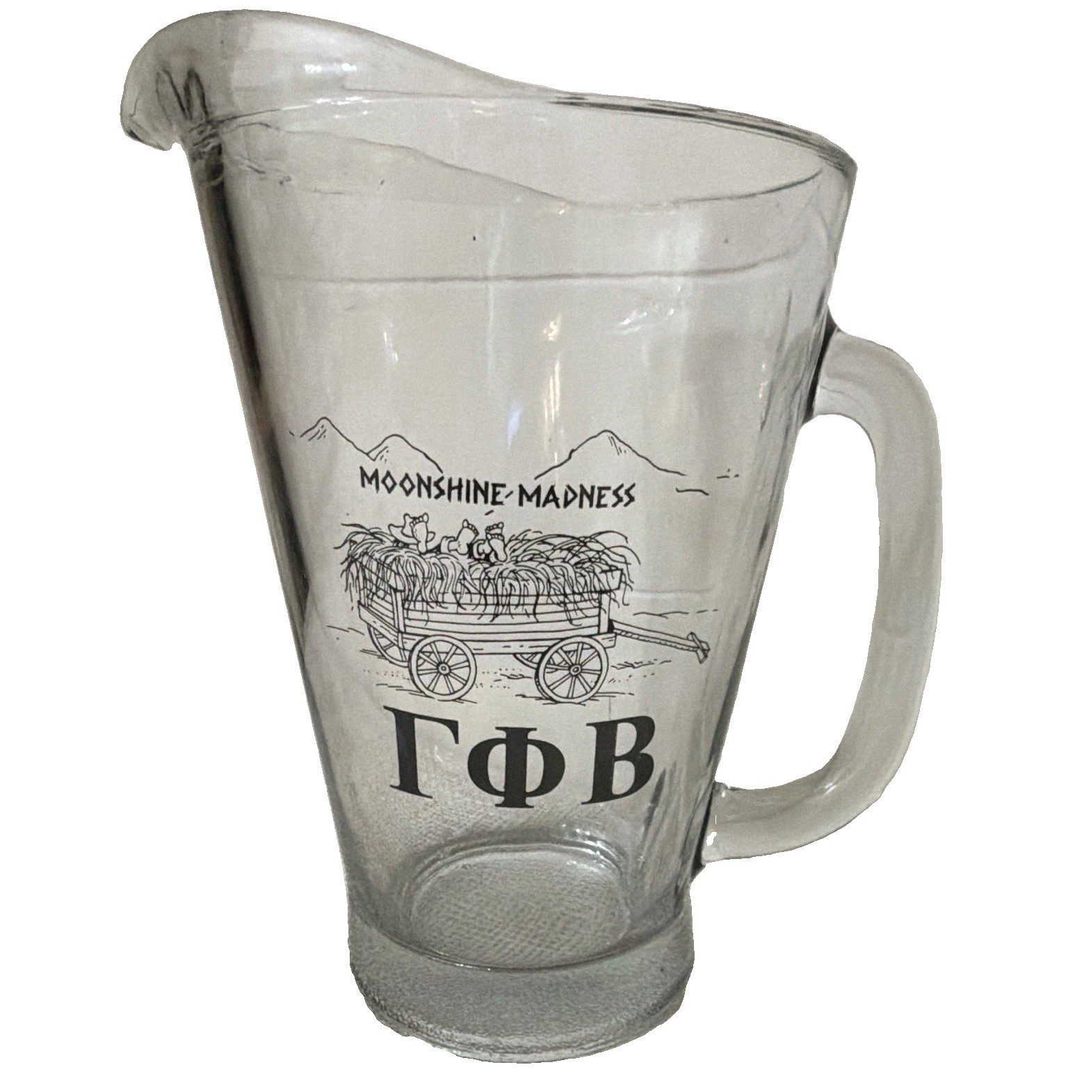 Gamma Phi Beta Clear Glass Pitcher w/Handle, “Moonshine Madness” Pattern