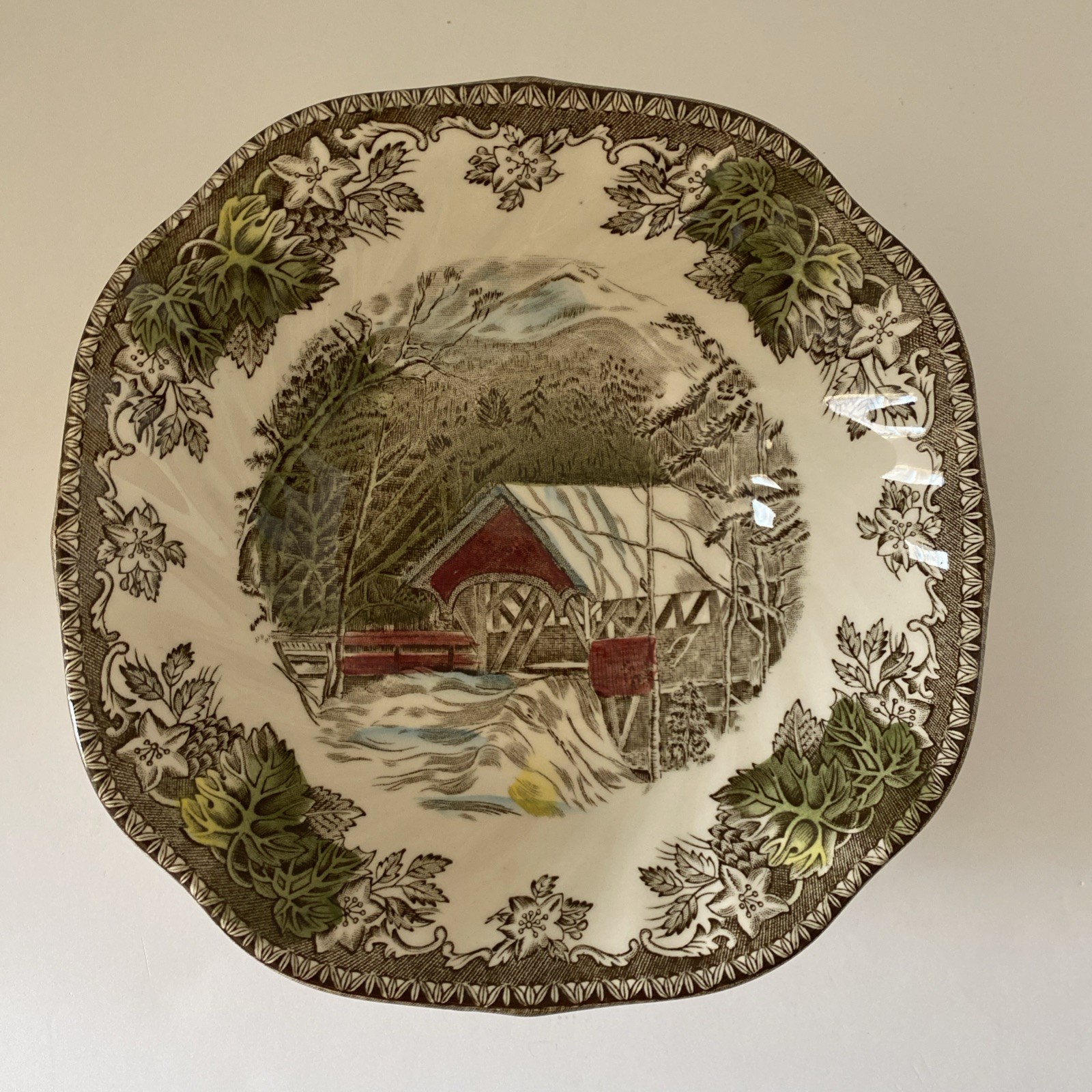 Johnson Bros Friendly Village “Covered Bridge” Square Cereal Bowl 6 1/8X6 1/4″