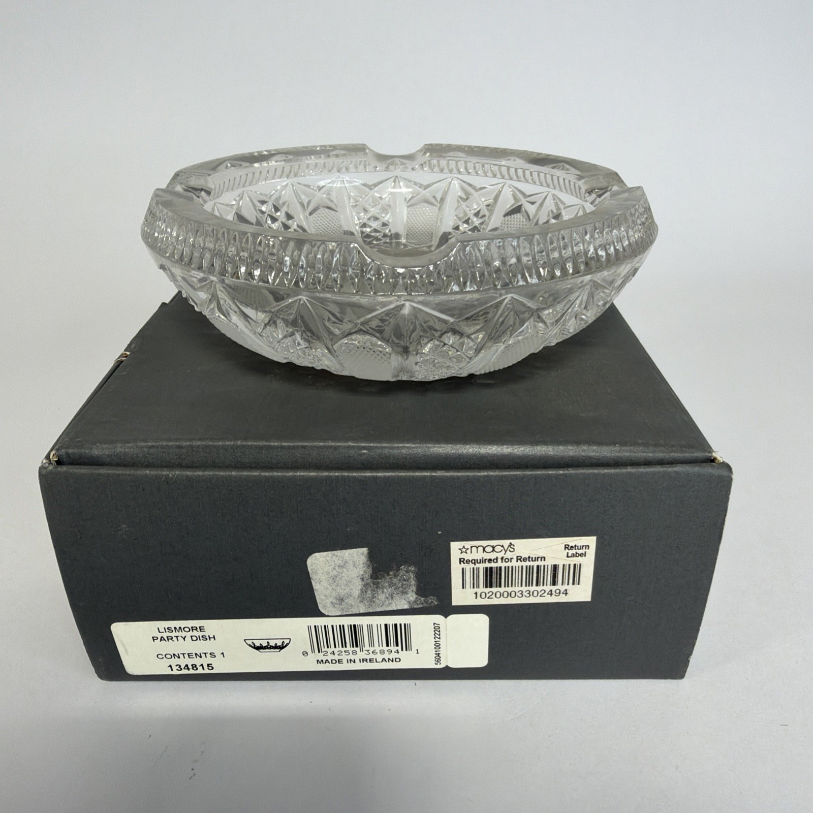 Waterford Crystal Lismore Cut 5″ Crystal Round Party Dish with Original Box