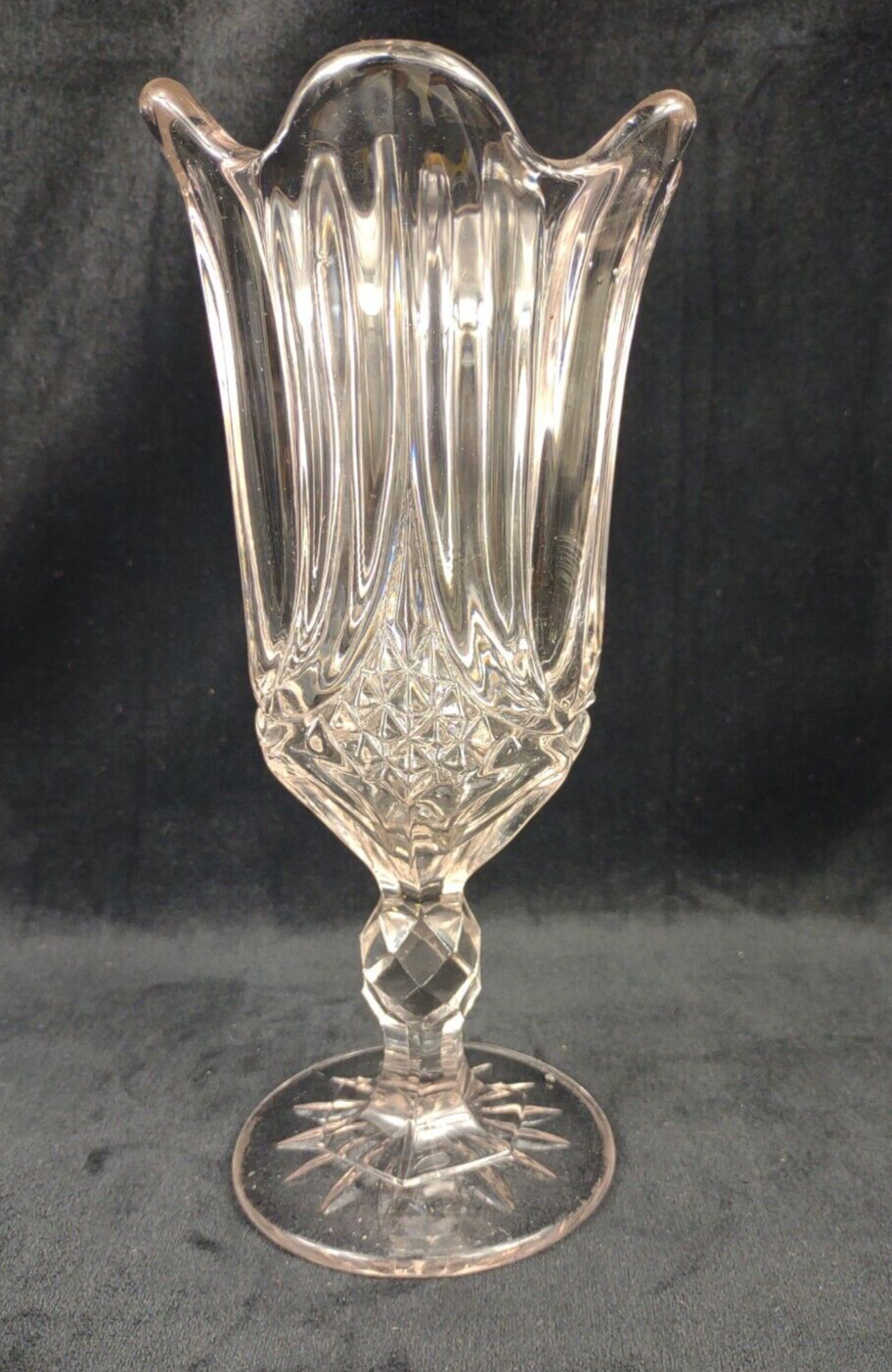 EAPG Glass Tulip & Sawtooth 9 3/4″ Celery Vase 1854 Bryce Sun Changed Pink