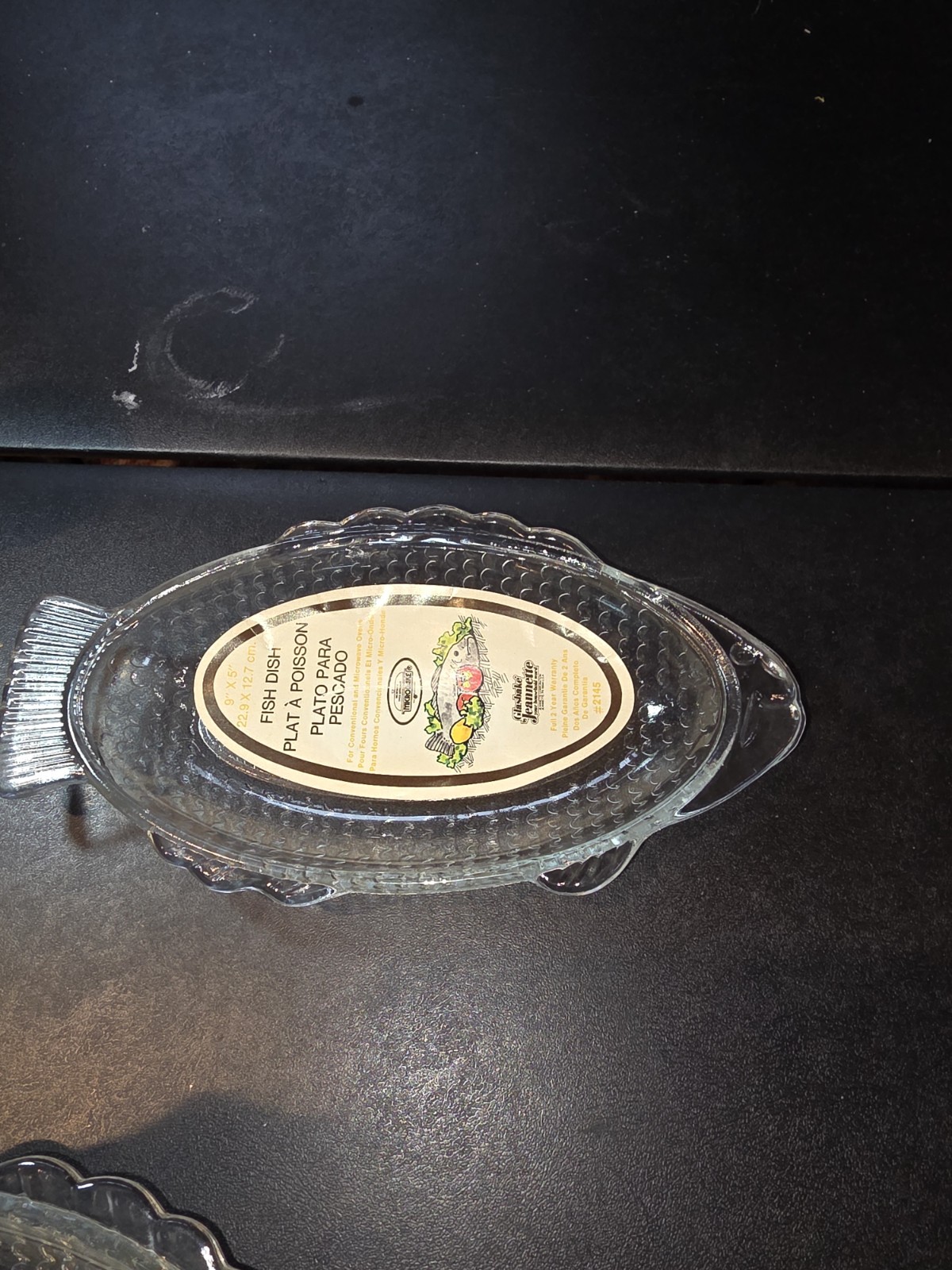 Set Of 2 Glasbake J2145 Fish Dish Shape dinner plates 9.5″ clear glass Jeannette
