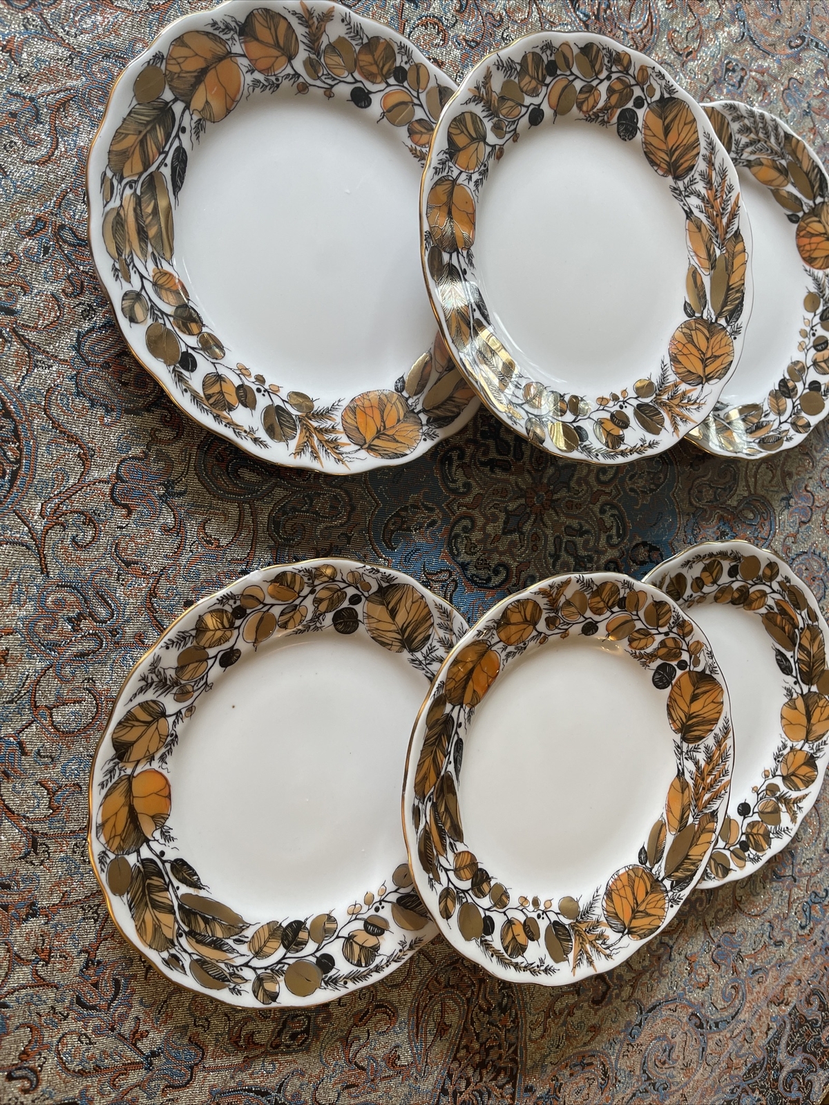 8x Imperial Russian Porcelain Lomonosov Desert Plate Set MY GARDEN 22 Gold