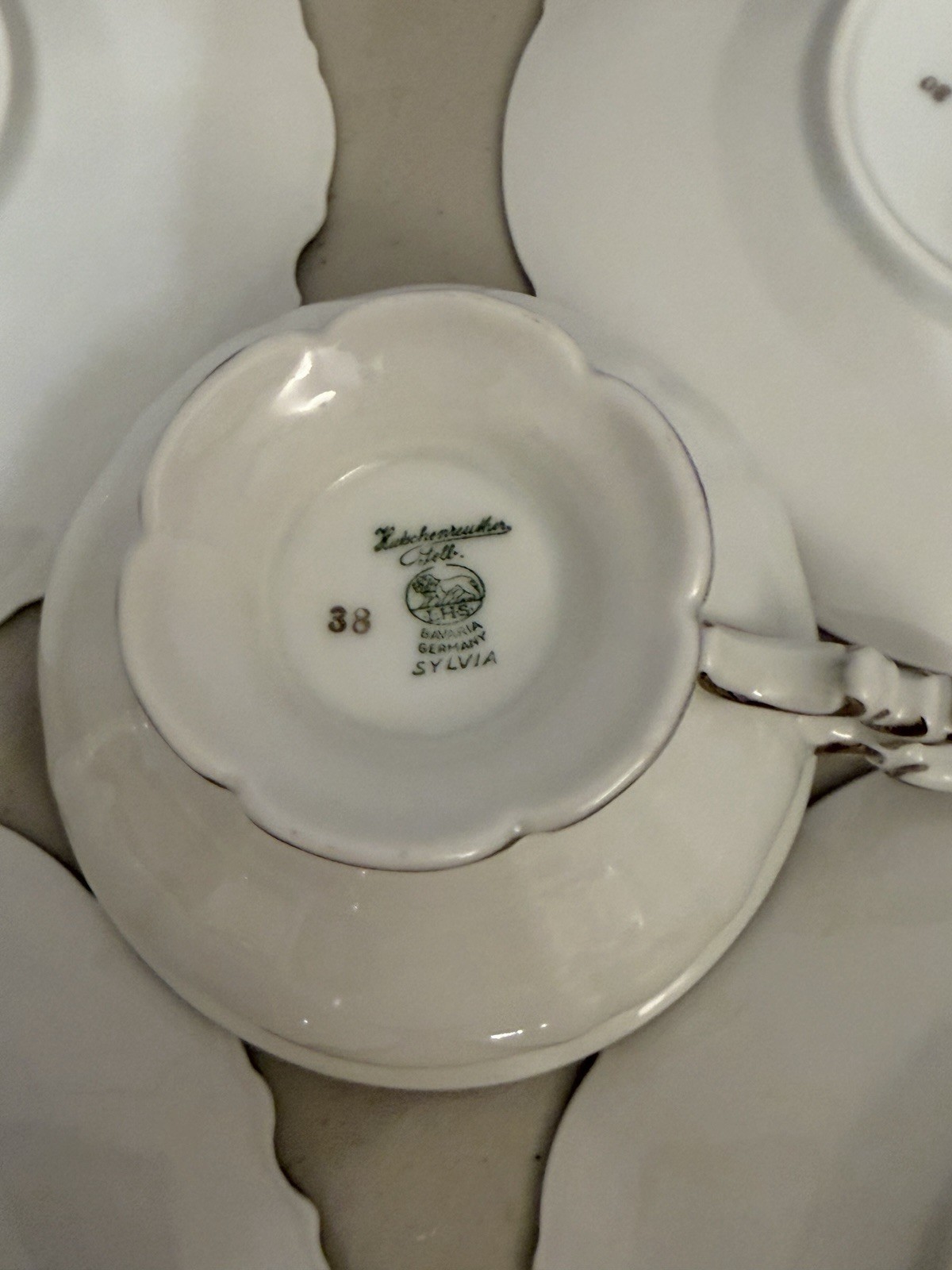 VINTAGE SET OF 6 HUTSCHENREUTHER REVERE SYLVIA CUPS & SAUCERS SILVER PLATINUM