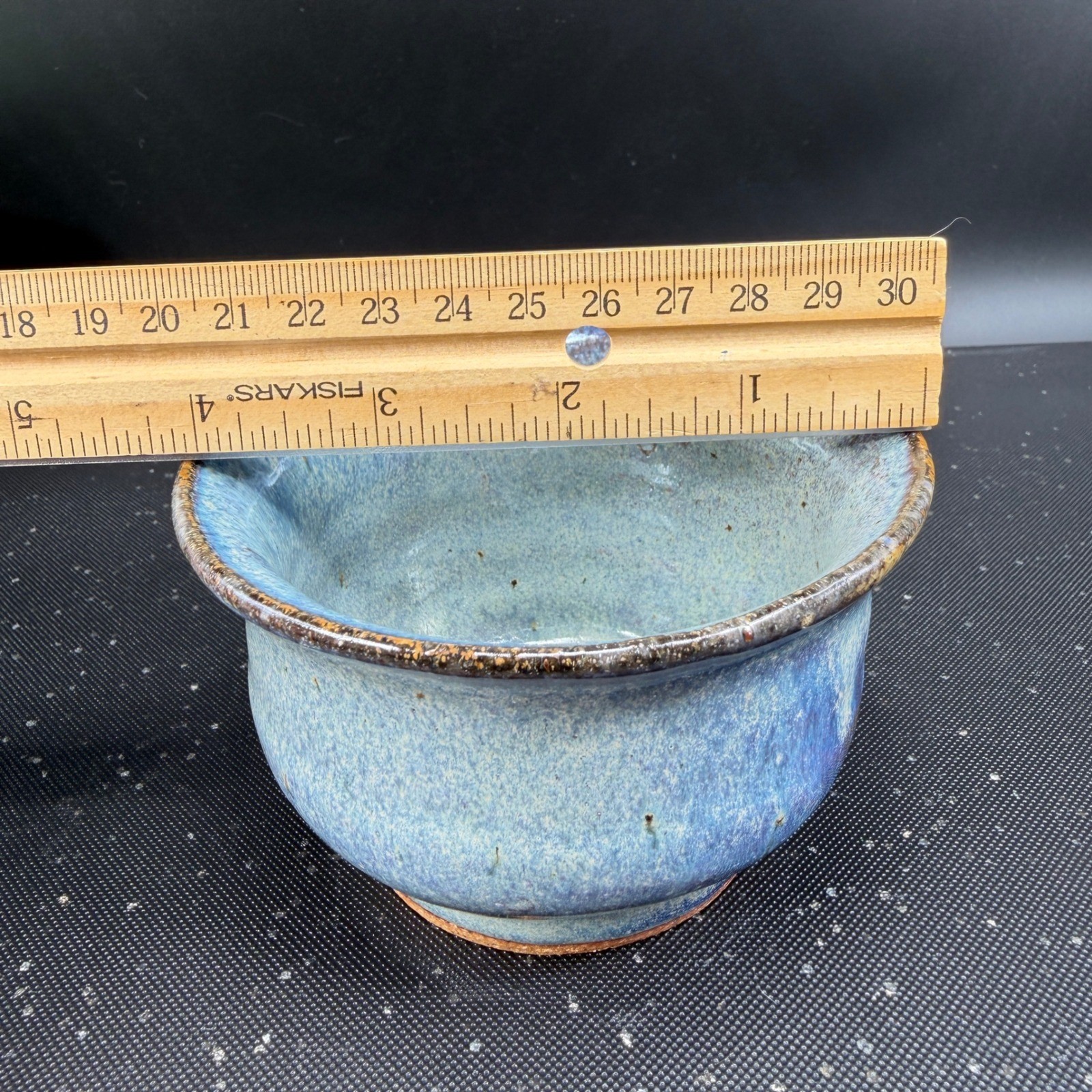 Signed Studio Art Pottery Blue Purple Drip Glaze Stoneware Bowl Handcrafted 4in