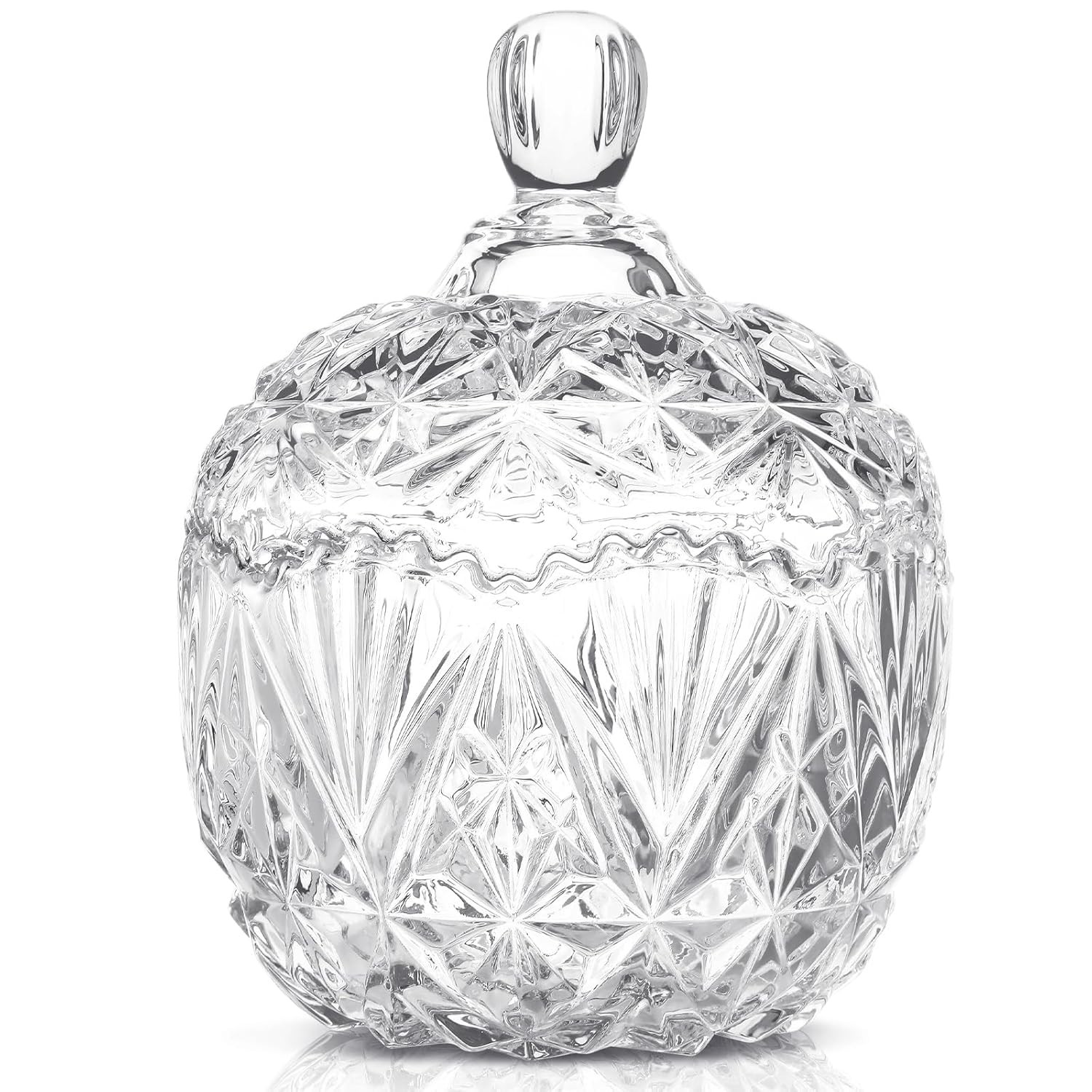 Large Glass Candy Dish with Lid 26 oz DoubleFill Crystal Candy Jar Canister