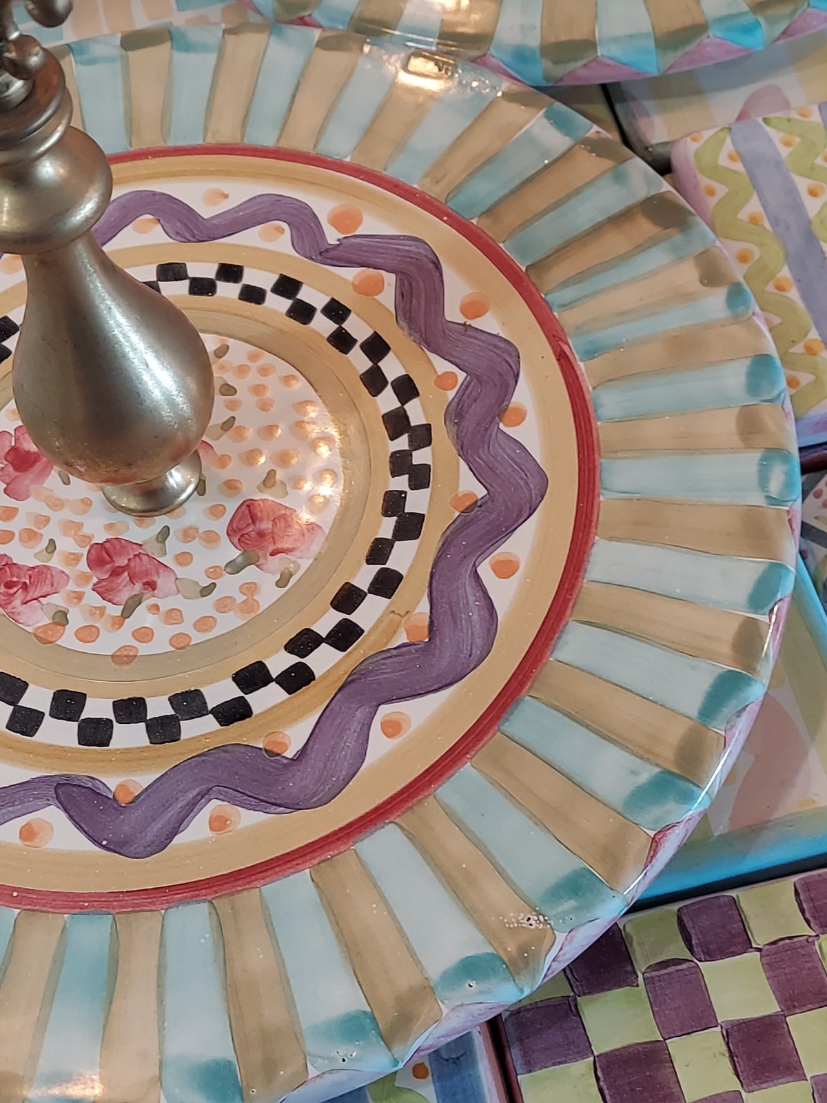 MacKenzie-Childs Odd Fellows Ceramic Cheese Board With Courtly Check