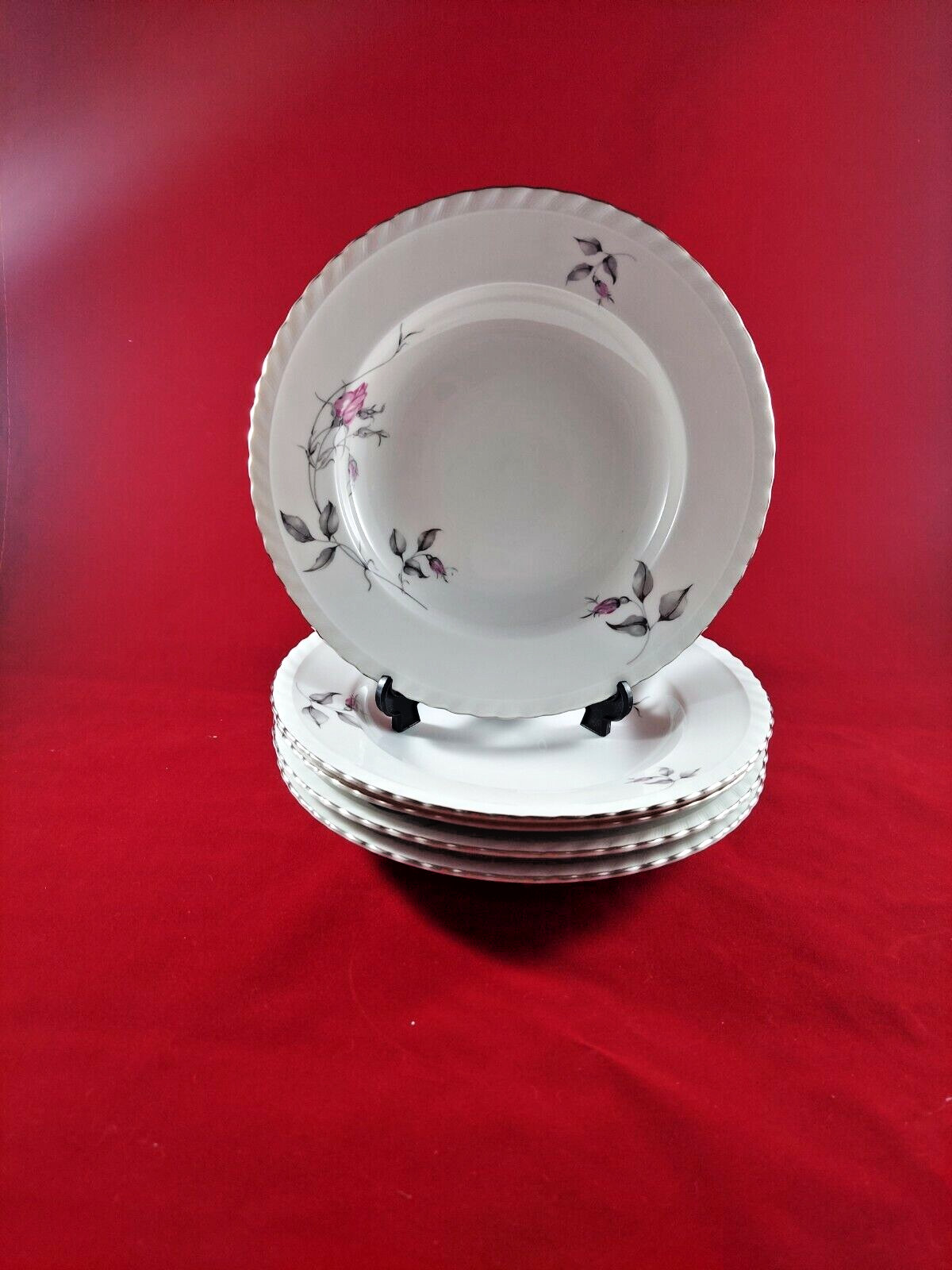 BOHEMIAN FINE CHINA THERESA 5 RIM SOUP PLATES 8 1/2″ DIAMETER. EXCELLENT.