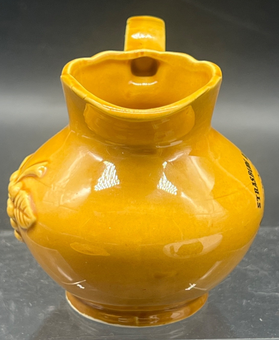 Mini Yellow Glazed Pottery Creamer Pitcher Saucer Strasburg PA Railroad Souvenir