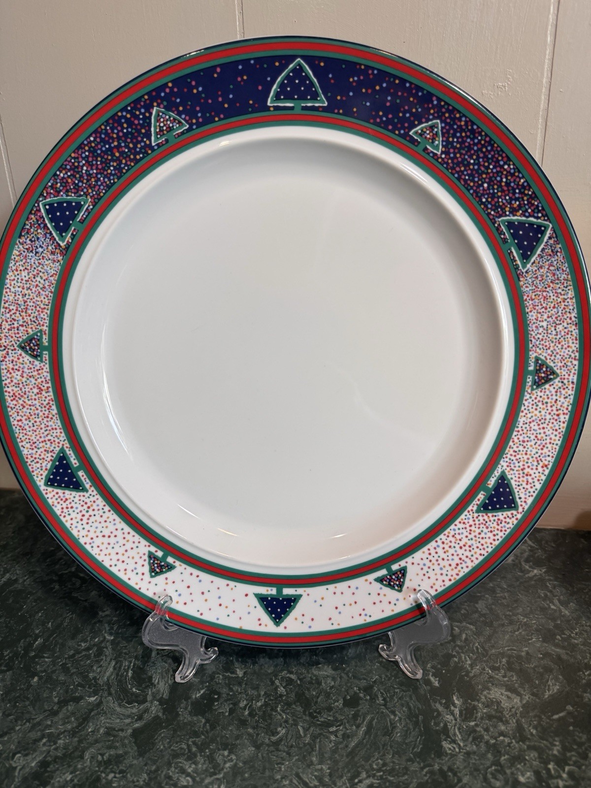 Dansk Winterfest Round Serving Platter Plate 13.25″ Holiday Snow Christmas Trees