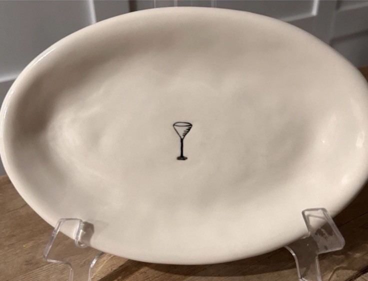 Vintage Rae Dunn Set of 6 Oval 7-3/4”Appetizer Plates w/ Cocktail Glasses RARE