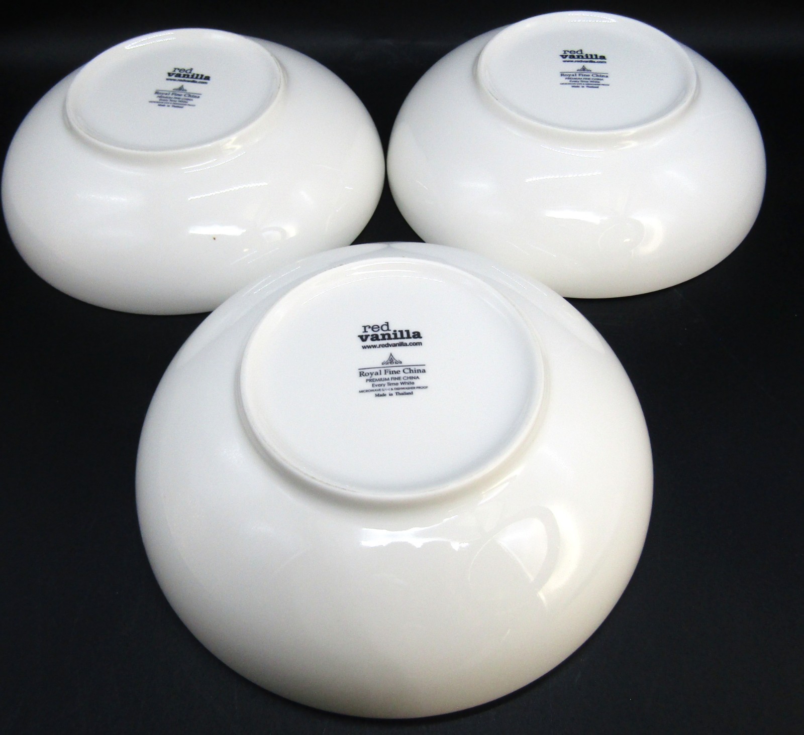 Red Vanilla Royal Fine China 7 3/4″ Round White Soup Bowls, Set of 3.