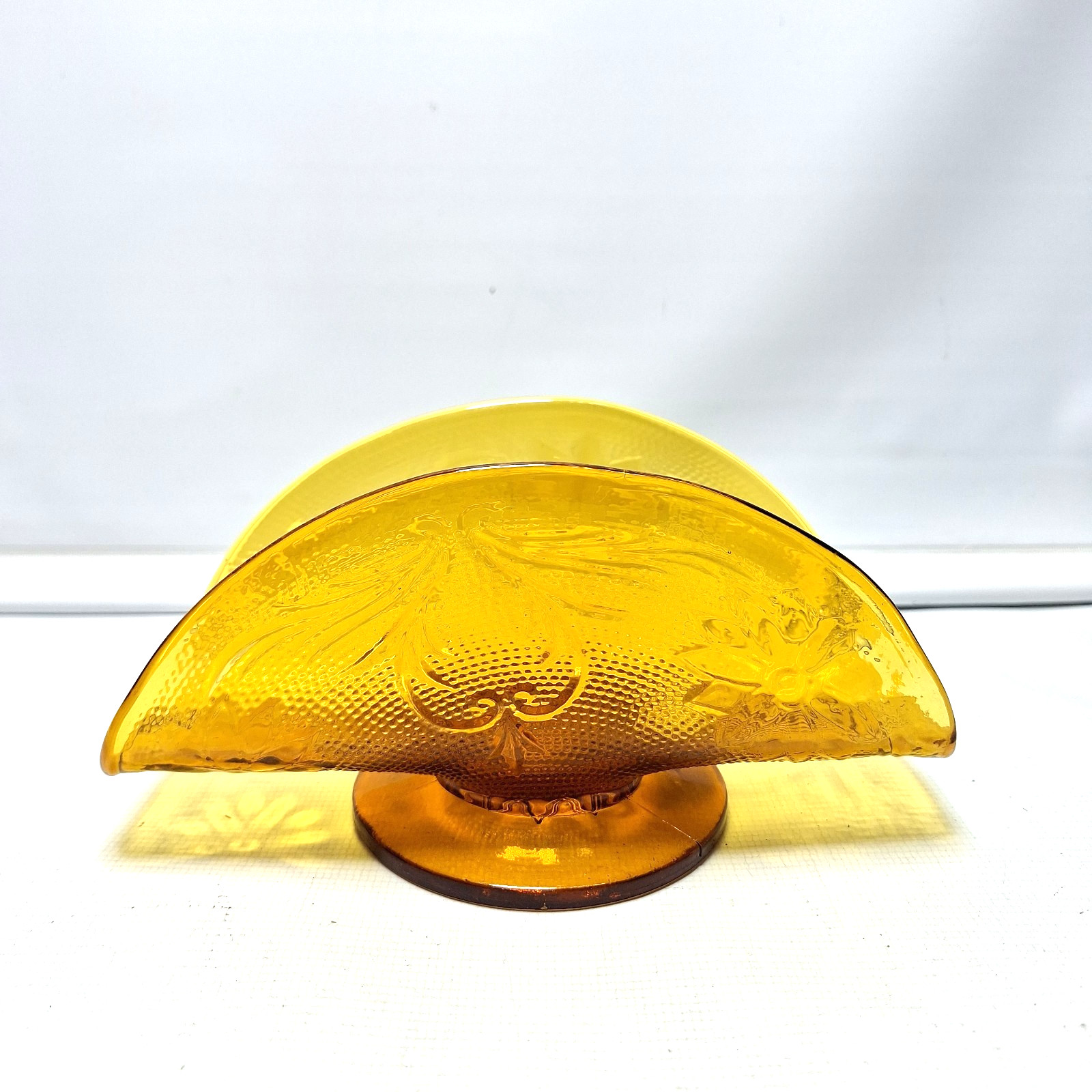 Vintage Indiana Tiara Pressed Sandwich Glass Amber Napkin Holder Letter Holder