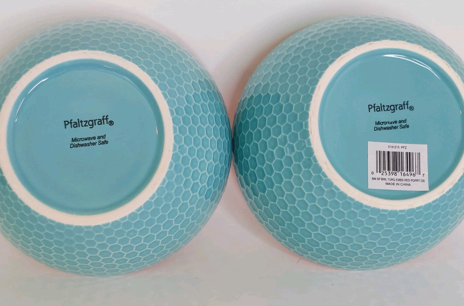 2 Pfaltzgraff Pad Print Textured Cereal Soup Bowl Turquoise Red Dots New