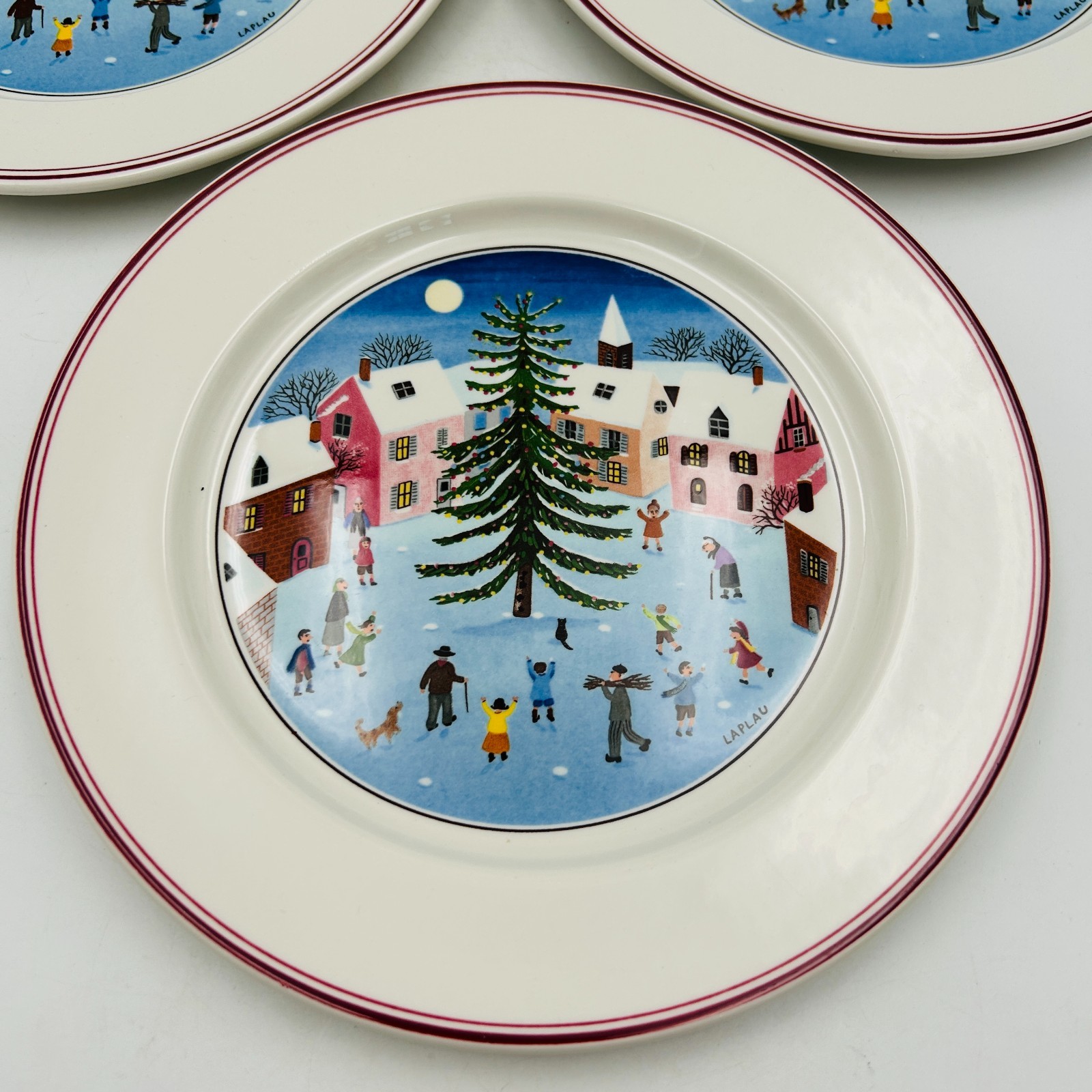 Villeroy & Boch Naif Christmas Set Of 3 Salad Plates 8 inch Excellent Condition