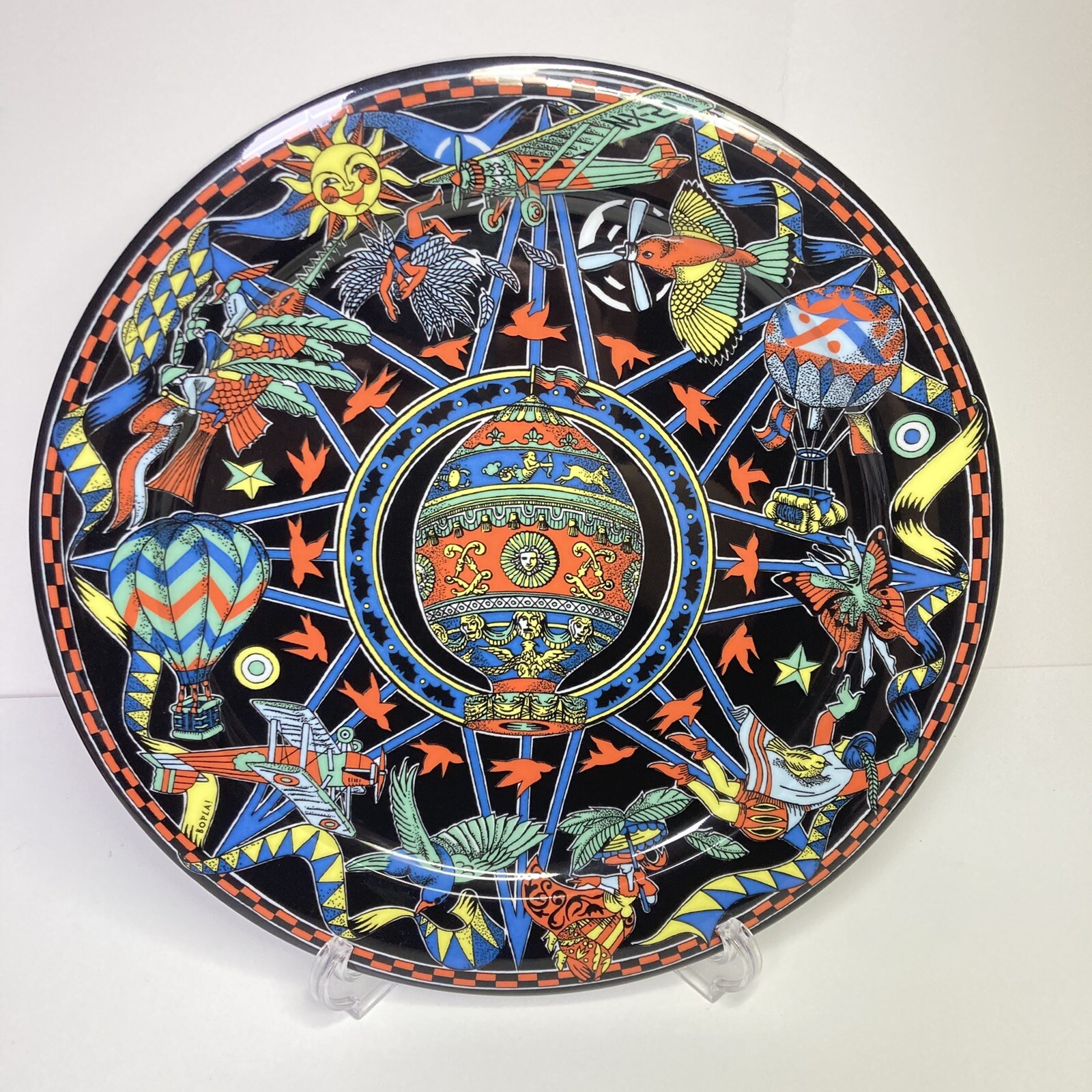 BOPLA Langenthal 12.25″ Charger / Chop Plate VOYAGE FLYING Hot Air Balloon Black