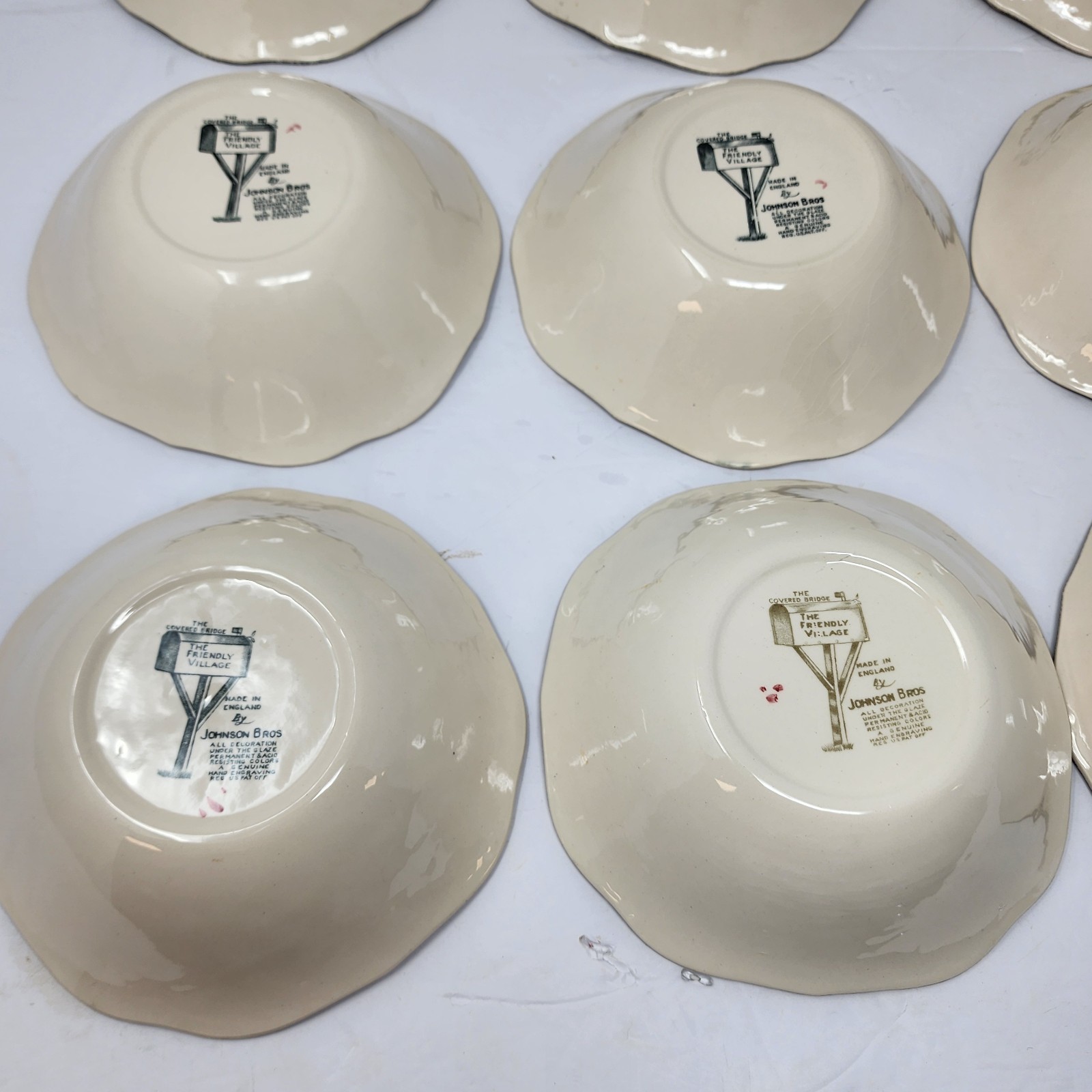 Friendly Village Johnson Brothers Covered Bridge Square Salad Dessert Bowl Set 9