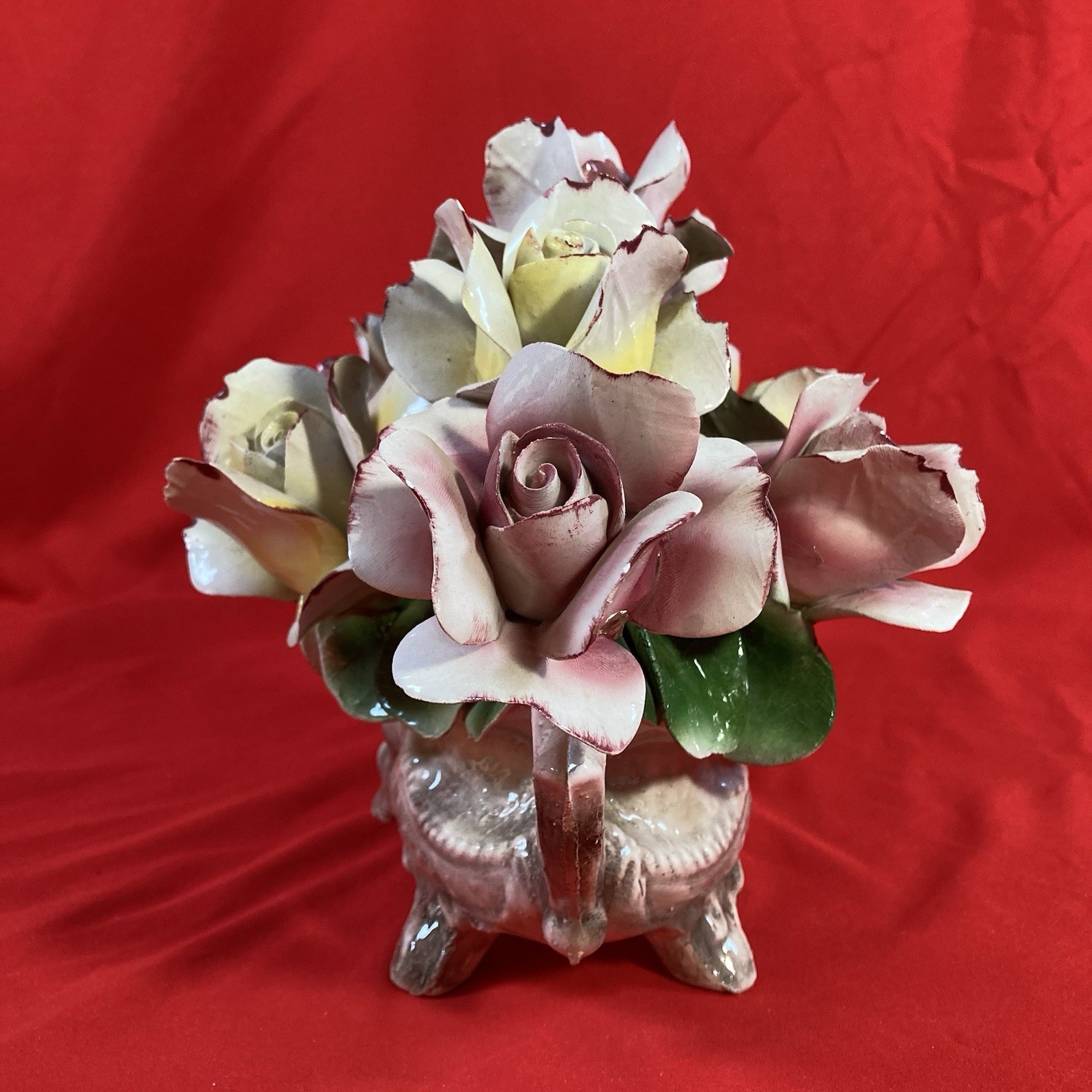 Vintage Capodimonte Hand Formed Floral Centerpiece / Made in Italy Ceramic Lg