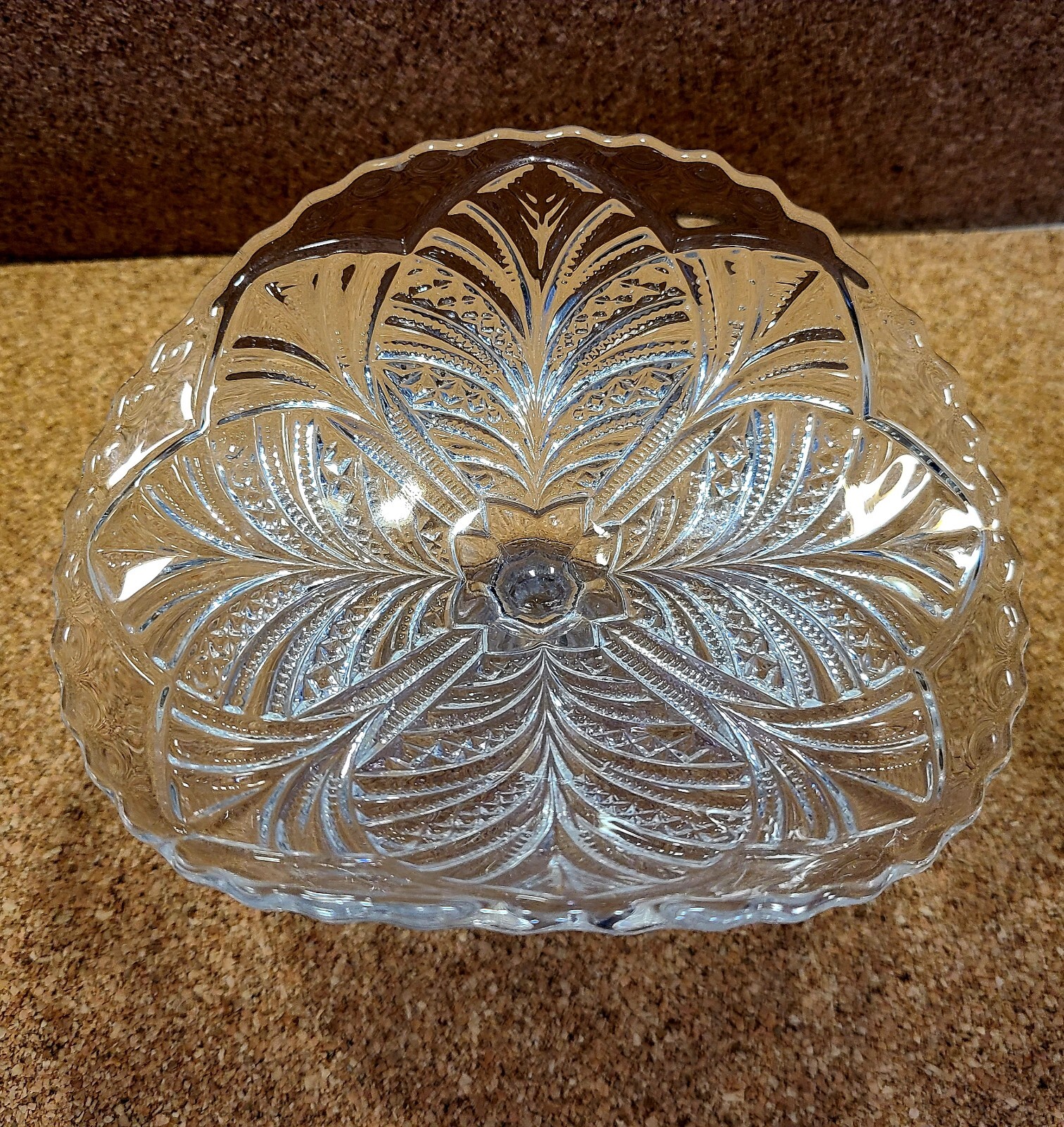 Vtg Bryce Higbee Clear Glass Palm Leaf Bon Bon Candy Serving Pedestel Dish Bowl