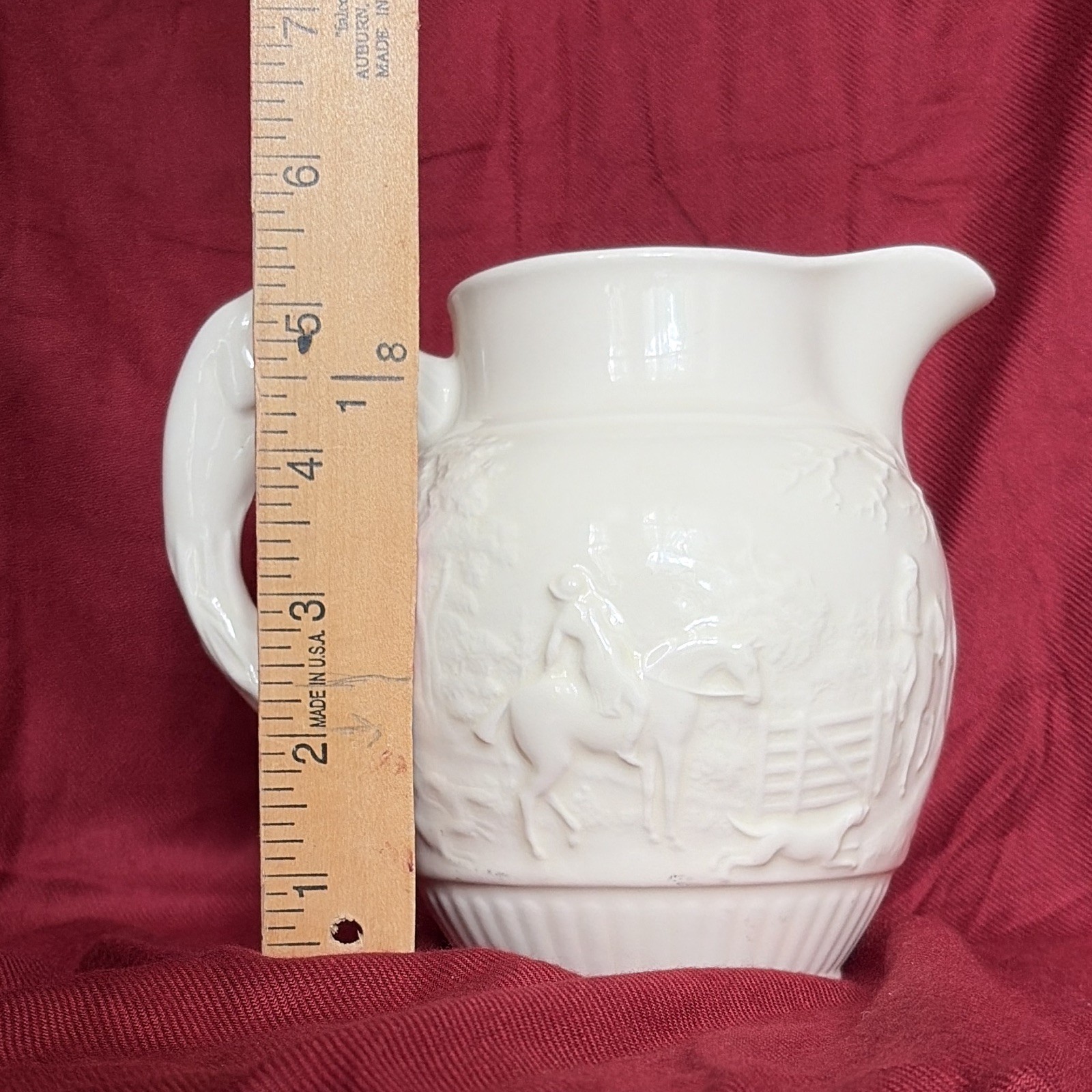Wedgwood White Hunting Scene Embossed Ceramic Pitcher w/ Dog Handle