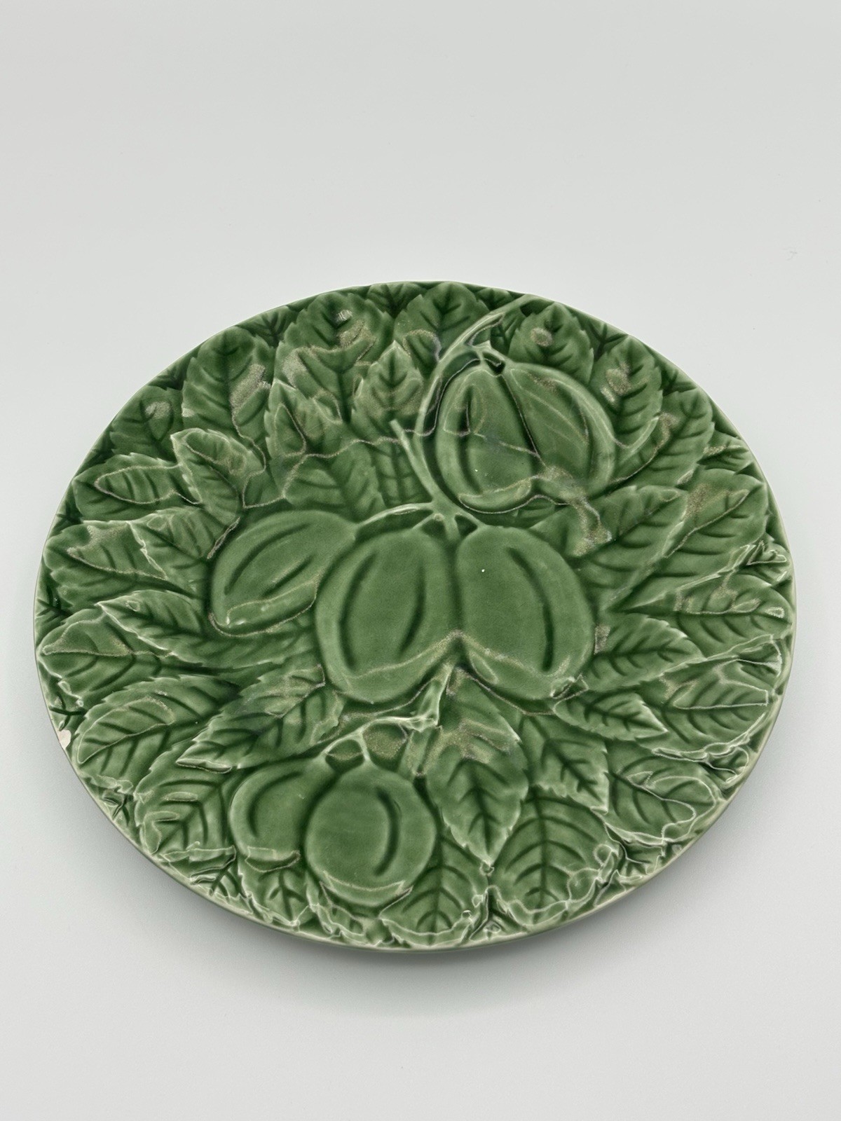 Vintage Bordall Pincher Green Majolica Fruit Center Salad Plates Set Of 6