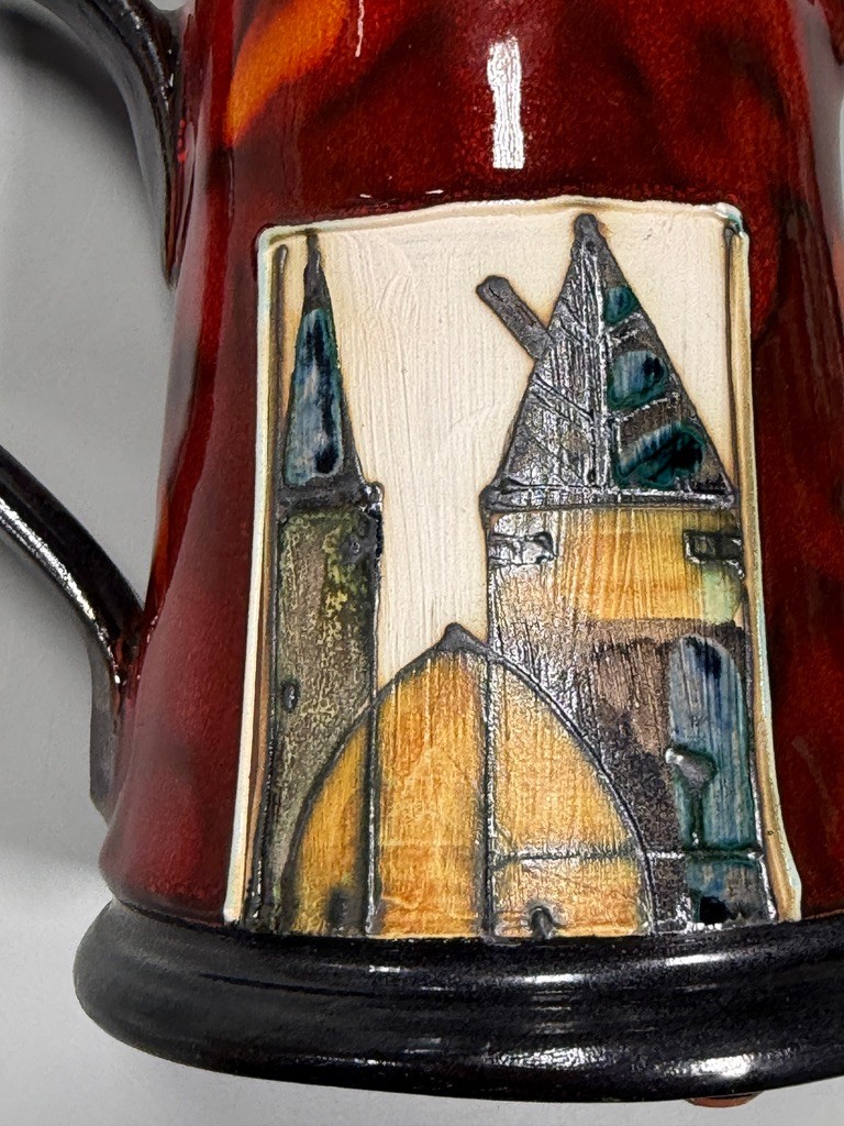 Handmade hand built Danko red pitcher pottery Pleven, Bulgaria