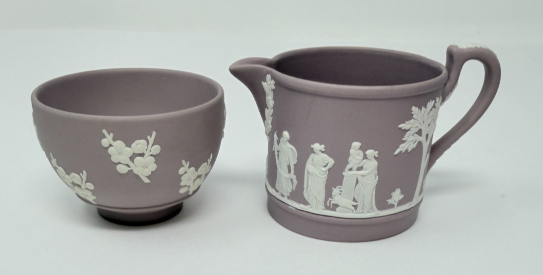 Wedgwood Lilac Jasperware Creamer And Open Sugar Bowl