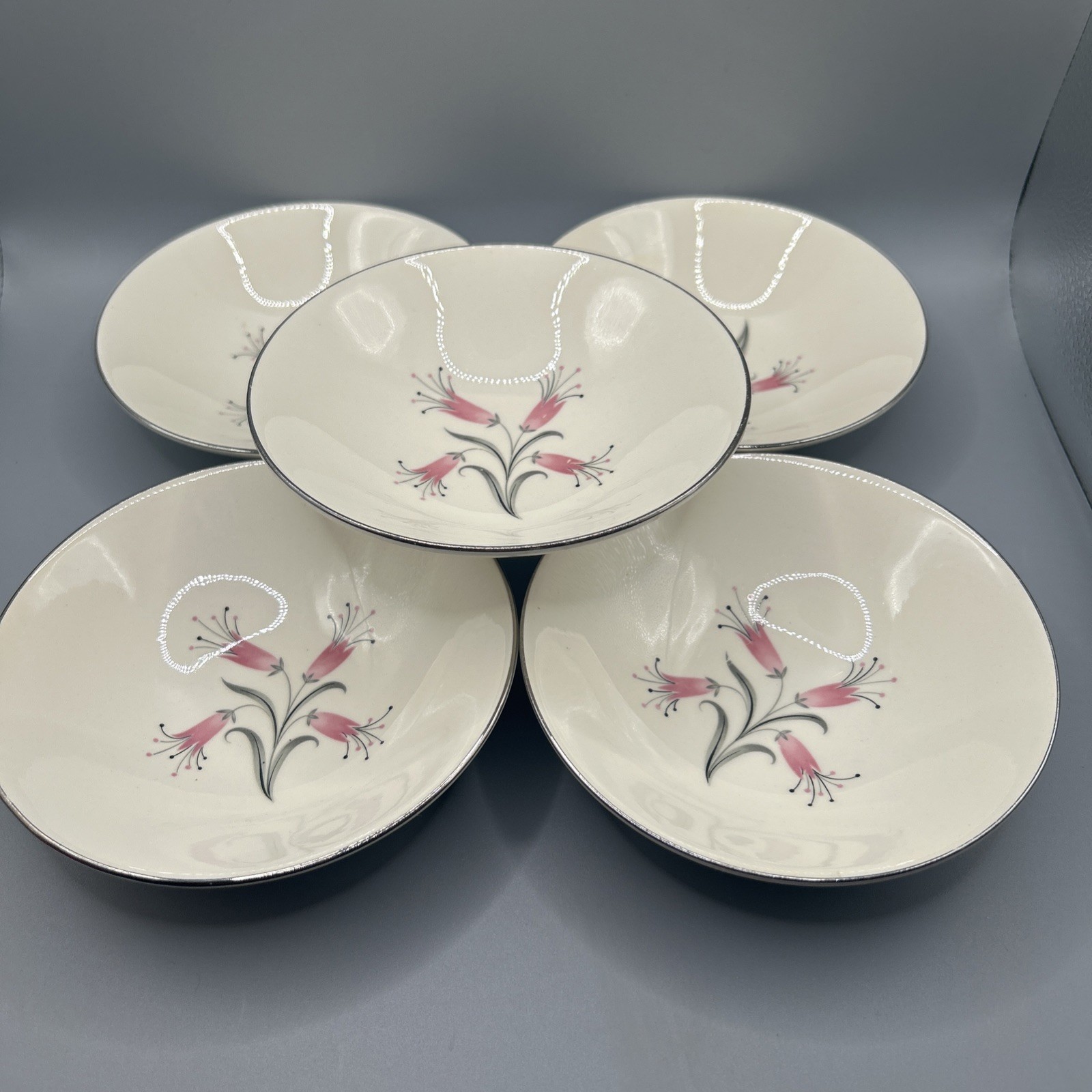 5-Homer Laughlin Big Pay-Off 4.25” Coupe Soup Bowls by Bess Myerson Pink Floral