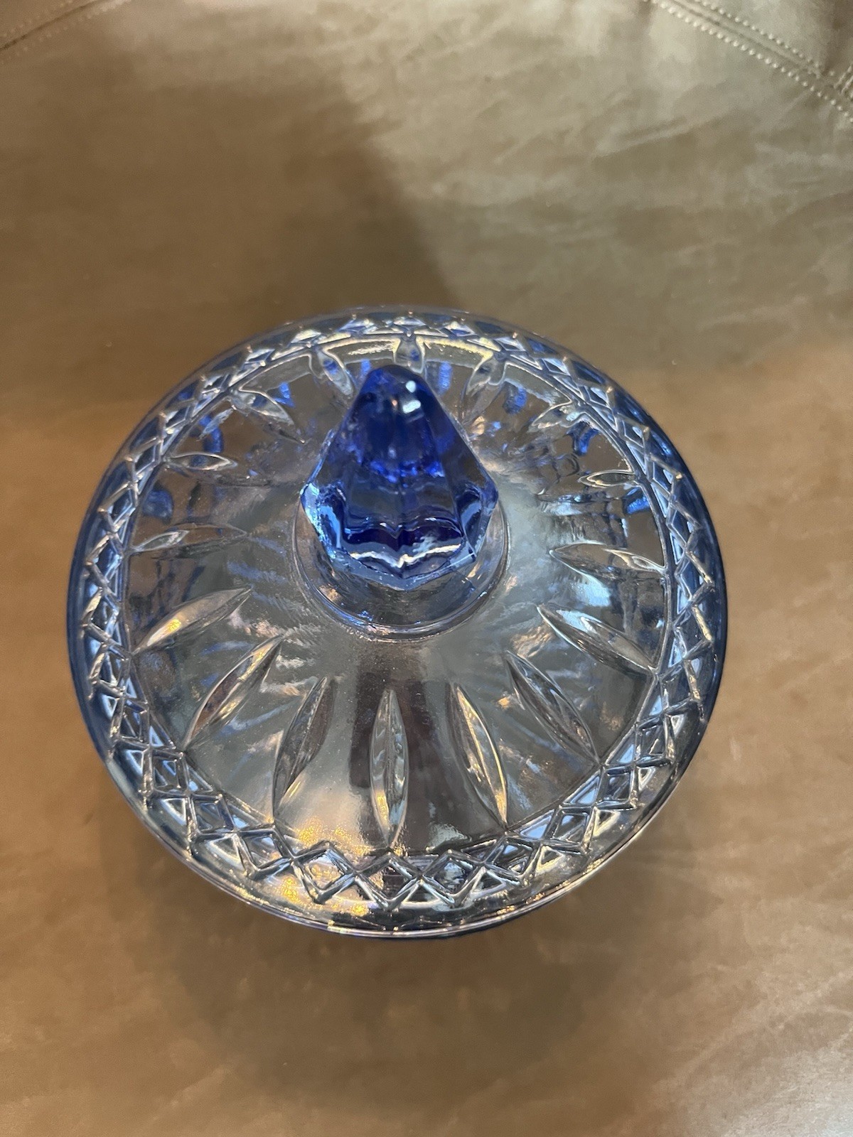 Vintage Indiana Princess Glass Ice Blue Covered Candy Dish Diamond Point Trinket