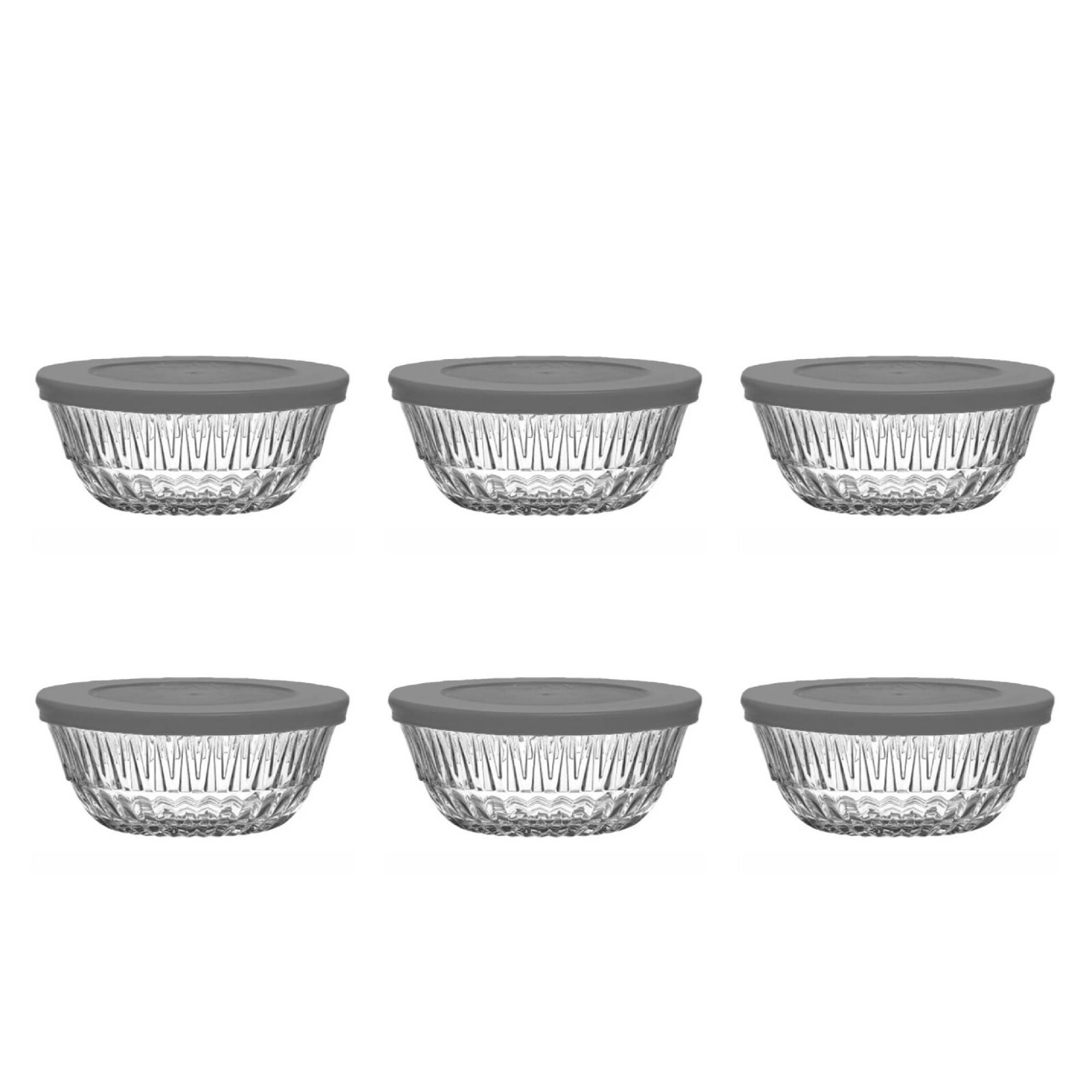 LAV Alinda Small Glass Pinch Bowls with Black Lids, 6 Pcs, 11.75 Oz (345 cc)