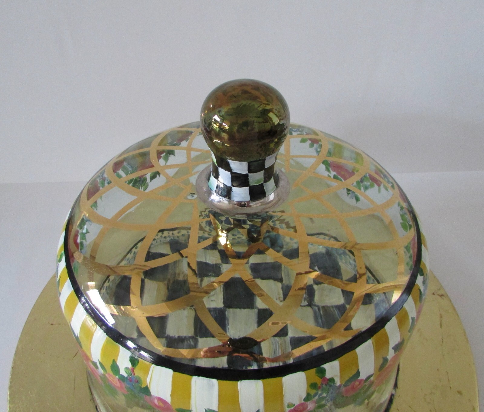 VTG Mackenzie Childs Courtly Check Circus Glass Cake Dome & Underplate